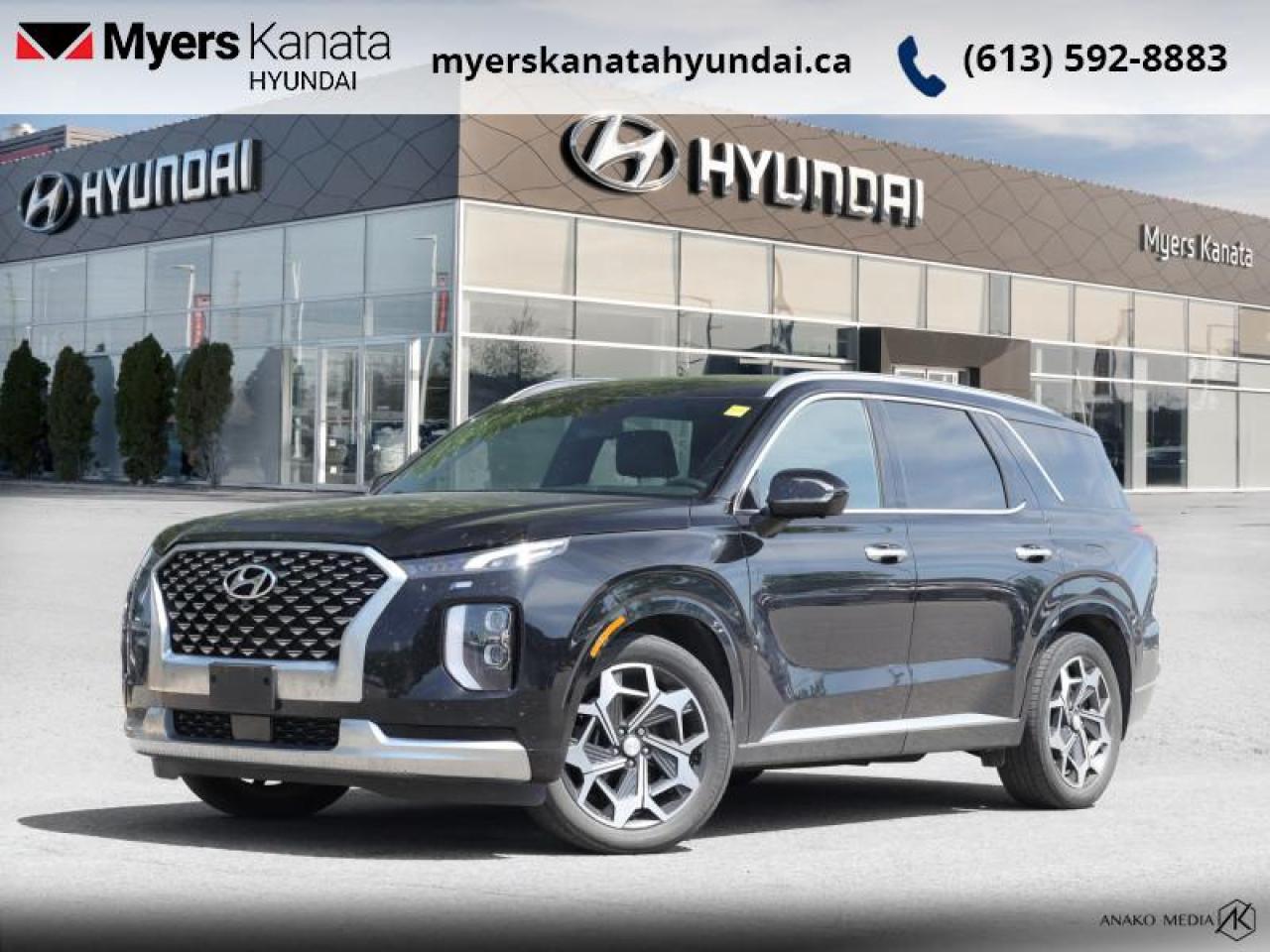 <b>Cooled Seats,  Nappa Leather,  Navigation,  Sunroof,  Premium Sound!</b><br> <br>    The wait for a 3 row SUV from Hyundai is finally over, and it was well worth it. This  2021 Hyundai Palisade is fresh on our lot in Kanata. <br> <br>This Hyundai Palisade is the newest vehicle in the Hyundai line-up. With a features list that would fit in with the luxury SUV segment attached to a price tag you expect from a budget manufacturer, this Palisade was made to take the SUV segment by storm. For the next classic SUV people are sure to talk about for years, look no further than the Hyundai Palisade. This  SUV has 82,842 kms. Its  black in colour  . It has an automatic transmission and is powered by a  smooth engine. <br> <br> Our Palisades trim level is Ultimate Calligraphy. This Ultimate Palisade brings all the best features with premium Nappa leather seats, headup display, ventilated rear seats, 12.3 inch full digital instrument display, wireless charging, 14 spoke aluminum wheels, chrome skid plates, approach puddle lamps, exclusive grille, rain sensing wipers, dual panel sunroof with fixed rear panel, and a 115V outlet. Other premium features include leather seats, ventilated front seats, blind spot monitor, highway driving assist, navigation, Harman Kardon premium sound, in-car intercom, haptic steering wheel, stop and go adaptive cruise, safe exit rear doors, collision mitigation, lane keep assist, driver attention warnings, high beam assist, front and rear parking sensors, driver memory settings, Android Auto, Apple CarPlay, Bluetooth, rear seat Quiet Mode, heated seats, heated leather steering wheel, reclining second row seats, proximity keys, and remote start. 7 Passenger AWD This vehicle has been upgraded with the following features: Cooled Seats,  Nappa Leather,  Navigation,  Sunroof,  Premium Sound,  Captain Chairs,  Head-up Display. <br> <br>To apply right now for financing use this link : <a href=https://www.myerskanatahyundai.com/finance/ target=_blank>https://www.myerskanatahyundai.com/finance/</a><br><br> <br/><br> Buy this vehicle now for the lowest weekly payment of <b>$118.28</b> with $0 down for 96 months @ 8.99% APR O.A.C. ( Plus applicable taxes -  and licensing fees   ).  See dealer for details. <br> <br>Smart buyers buy at Myers where all cars come Myers Certified including a 1 year tire and road hazard warranty (some conditions apply, see dealer for full details.)<br> <br>This vehicle is located at Myers Kanata Hyundai 400-2500 Palladium Dr Kanata, Ontario.<br>*LIFETIME ENGINE TRANSMISSION WARRANTY NOT AVAILABLE ON VEHICLES WITH KMS EXCEEDING 140,000KM, VEHICLES 8 YEARS & OLDER, OR HIGHLINE BRAND VEHICLE(eg. BMW, INFINITI. CADILLAC, LEXUS...)<br> Come by and check out our fleet of 30+ used cars and trucks and 50+ new cars and trucks for sale in Kanata.  o~o