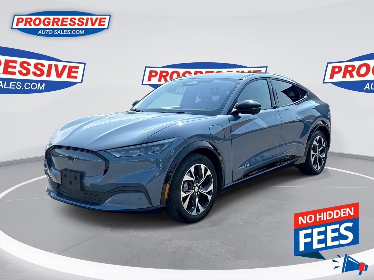 <b>Sunroof, Heated Seats, Premium Audio, Power Liftgate, Heated Steering Wheel!</b><br /> <br /> Explore the all-electric Mustang Mach-E and experience it's impressive power, performance, and passion. This 2023 Ford Mustang Mach-E is for sale today. <br /> <br />The iconic Mustang name is taking a step into the future with this new Mustang Mach-E. With a design inspired by classic lines and aggressive stance of the legendary pony car, this Mustang Mach-E turns heads while lowering your gas bill. On top of the incredible design, this Mustang offers true performance, practical cargo space, and cutting edge technology to keep you comfortable and connected.This SUV has 104,827 kms. It's blue in colour . It has an automatic transmission and is powered by a smooth engine. <br /> <br /> Our Mustang Mach-E's trim level is Premium. Step up to this Mustang Mach-E Premium and be rewarded with a fixed dual-panel glass sunroof, a premium Bang & Olufsen audio system, upgraded aluminum wheels and a power liftgate for rear cargo access, along with a fast charging system, LED lights with automatic high beams, heated ActiveX bucket seats with driver seat power adjustment and lumbar support, a heated steering wheel, dual-zone climate control, FordPass Connect mobile hotspot internet access, and an expansive 15.5-inch infotainment screen powered by SYNC 4, bundled with wireless Apple CarPlay and Android Auto, inbuilt navigation, and SiriusXM satellite radio. Road safety is taken care of by a host of features including adaptive cruise control, Ford Co-Pilot360 with blind spot monitoring and pre-collision alert with automatic emergency braking, lane keeping assist, lane departure warning, front and rear parking sensors, driver monitoring alert, evasive steering assist, an aerial view camera system, and Ford's Mykey system. Additional features include 60/40 folding rear seats, proximity key with push button start, and so much more. This vehicle has been upgraded with the following features: Sunroof, Heated Seats, Premium Audio, Power Liftgate, Heated Steering Wheel, Electric Vehicle, Fast Charging. <br /> To view the original window sticker for this vehicle view this <a href=http://www.windowsticker.forddirect.com/windowsticker.pdf?vin=3FMTK3SU4PMA79636 target=_blank rel=nofollow noopener noreferrer>http://www.windowsticker.forddirect.com/windowsticker.pdf?vin=3FMTK3SU4PMA79636</a>. <br /><br /> <br />To apply right now for financing use this link : <a href=https://www.progressiveautosales.com/credit-application/ target=_blank rel=nofollow noopener noreferrer>https://www.progressiveautosales.com/credit-application/</a><br /><br /> <br /><br /><br /> Progressive Auto Sales provides you with the all the tools you need to find and purchase a used vehicle that meets your needs and exceeds your expectations. Our Sarnia used car dealership carries a wide range of makes and models for exceptionally low prices due to our extensive network of Canadian, Ontario and Sarnia used car dealerships, leasing companies and auction groups. <br /> Our dealership wouldn't be where we are today without the great people in Sarnia and surrounding areas. If you have any questions about our services, please feel free to ask any one of our staff. If you want to visit our dealership, you can also find our hours of operation and location information on our Contact page. o~o