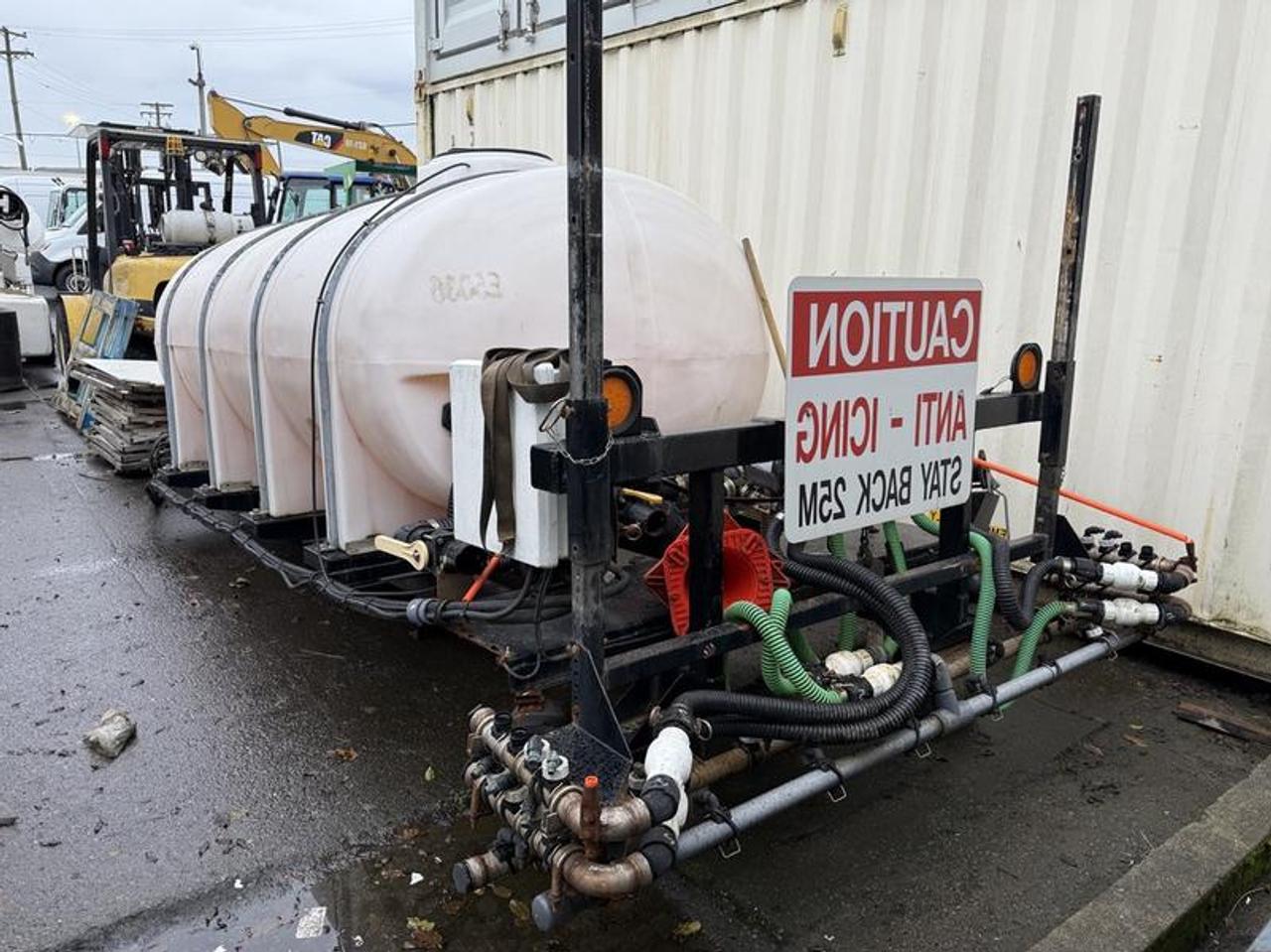 Hook-lift mounted liquid brine sprayer system with approx. 1250 US gallon capacity. Designed for anti-icing and de-icing applications. Year, make and model are unknown. This item is currently OFFSITE. You must register an appointment with our office to schedule an offsite viewing. Appointments must be made a minimum of one business day in advance (and as defined by the days that Repo.com is open for business) before your appointment can be scheduled and confirmed. We may, at our own discretion, instead opt to transport smaller items to Repo.coms main yard for viewing purposes.  $8,500.00 plus $375 processing fee, $8,875.00 total payment obligation before taxes.   Listing report, contract commitment cancellation fee, financing available on approved credit (some limitations and exceptions may apply). All above specifications and information is considered to be accurate but is not guaranteed and no opinion or advice is given as to whether this item should be purchased. We do not allow test drives due to theft, fraud, acts of vandalism and undetectable impaired driving. Instead we provide the following benefits: Complimentary Warranty (with options to extend), Limited Money Back Satisfaction Guarantee on Fully Completed Contracts, Contract Commitment Cancellation, and an Open-Ended Sell-Back Option. Ask seller for details or call 604-522-REPO(7376) to confirm listing availability.