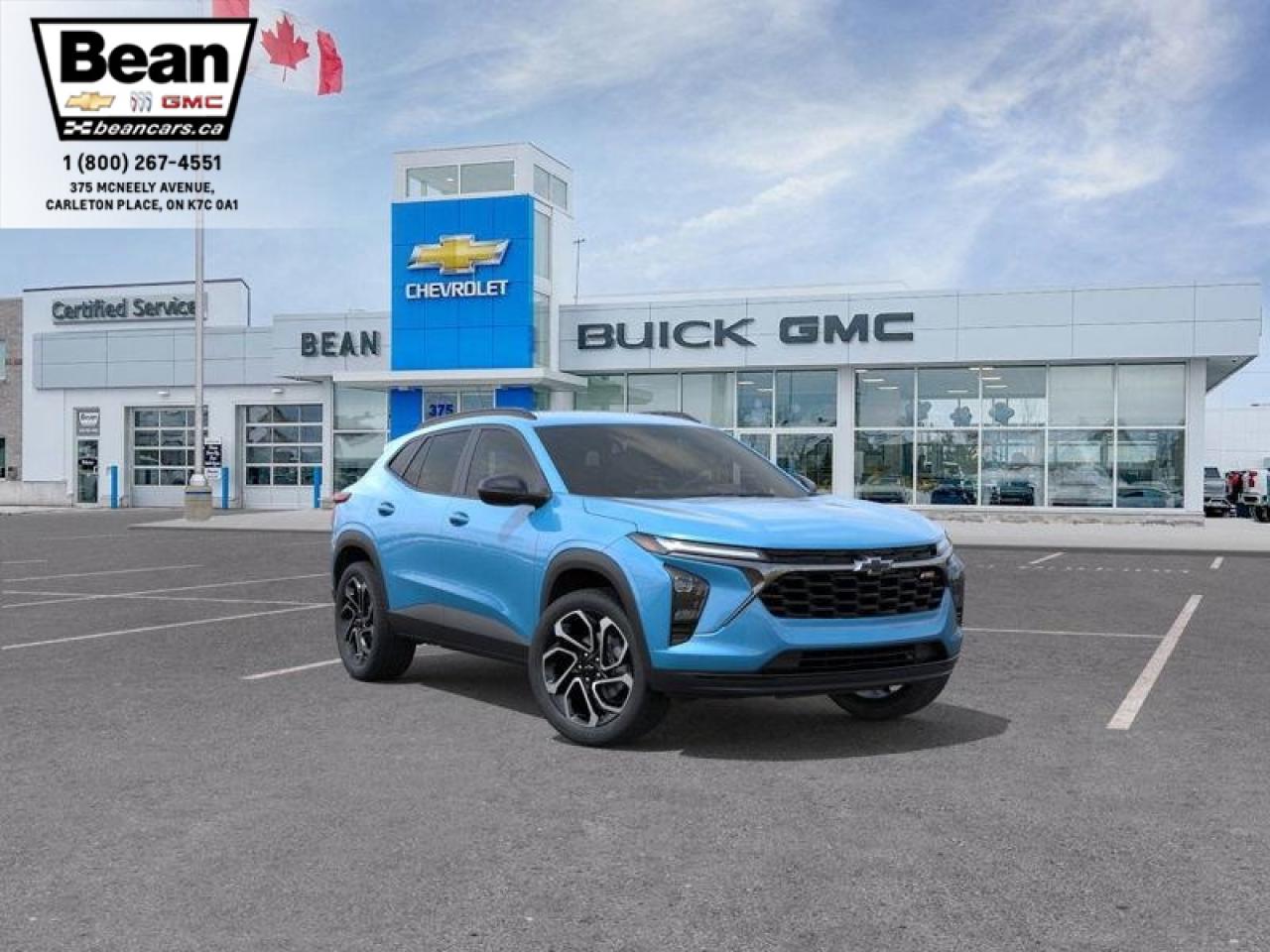 <h2><span style=color:#2ecc71><span style=font-size:18px><strong>Check out this 2025 Chevrolet Trax RS!</strong></span></span></h2>

<p><span style=font-size:16px>Powered by a 1.2L 3cyl engine with up to 137hp & up to 162 lbs-ft of torque.</span></p>

<p><span style=font-size:16px><strong>Comfort & Convenience:</strong> includes remote entry/start, heated front seats, heated steering wheel, adaptive cruise control, HD rear vision camera & 19" black-painted machined aluminum wheels.</span></p>

<p><span style=font-size:16px><strong>Infotainment Tech & Audio:</strong> 11" diagonal colour touchscreen, 6-speaker system, bluetooth audio streaming for 2 active devices, voice command pass-through to phone, wireless apple carplay & android auto capable.</span></p>

<p><span style=font-size:16px><strong>This vehicle comes equipped with the following package…</strong></span></p>

<p><span style=font-size:16px><strong>Interior Protection Package:</strong> all-weather floor liners, cargo liner, replaces standard floor mats.</span></p>

<h2><span style=color:#2ecc71><span style=font-size:18px><strong>Book this vehicle for a test drive today!</strong></span></span></h2>

<h2><span style=color:#2ecc71><span style=font-size:18px><strong>613-257-2432</strong></span></span></h2>