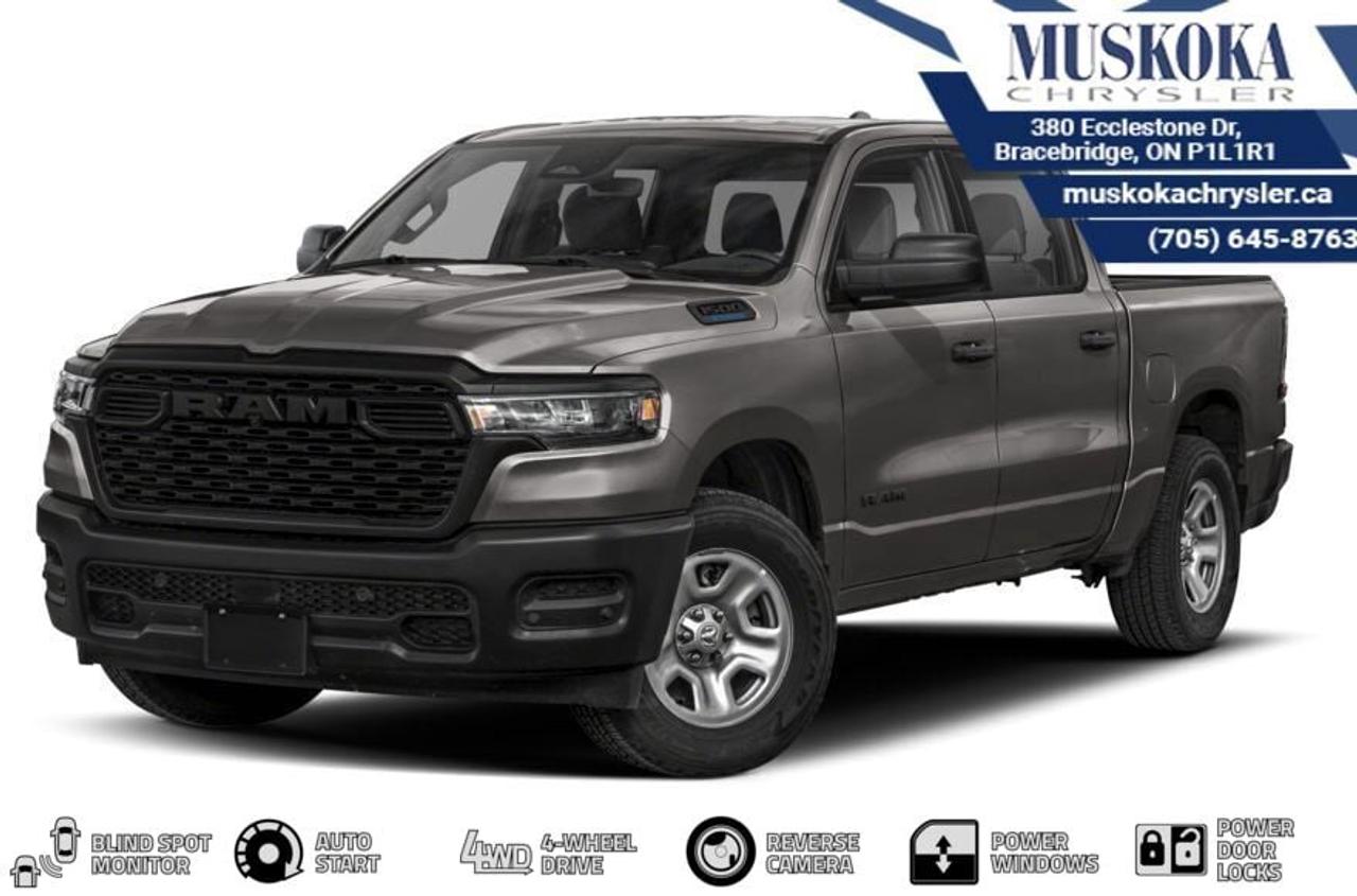 This RAM 1500 WARLOCK, with a 3.0L I-6 twin turbo engine engine, features a 8-speed automatic transmission, and generates 9.8 highway/14 city L/100km. Find this vehicle with only 103 kilometers!  RAM 1500 WARLOCK Options: This RAM 1500 WARLOCK offers a multitude of options. Technology options include: Voice Recorder, MP3 Capability, Radio w/Seek-Scan, Clock, Speed Compensated Volume Control, Aux Audio Input Jack, Voice Activation, Radio Data System and External Memory Control, Radio: Uconnect 5 w/8.4 Display, Satellite Radio.  Safety options include Variable Intermittent Wipers, Airbag Occupancy Sensor, Curtain 1st And 2nd Row Airbags, Dual Stage Driver And Passenger Front Airbags, Dual Stage Driver And Passenger Seat-Mounted Side Airbags.  Visit Us: Find this RAM 1500 WARLOCK at Muskoka Chrysler today. We are conveniently located at 380 Ecclestone Dr Bracebridge ON P1L1R1. Muskoka Chrysler has been serving our local community for over 40 years. We take pride in giving back to the community while providing the best customer service. We appreciate each and opportunity we have to serve you, not as a customer but as a friend