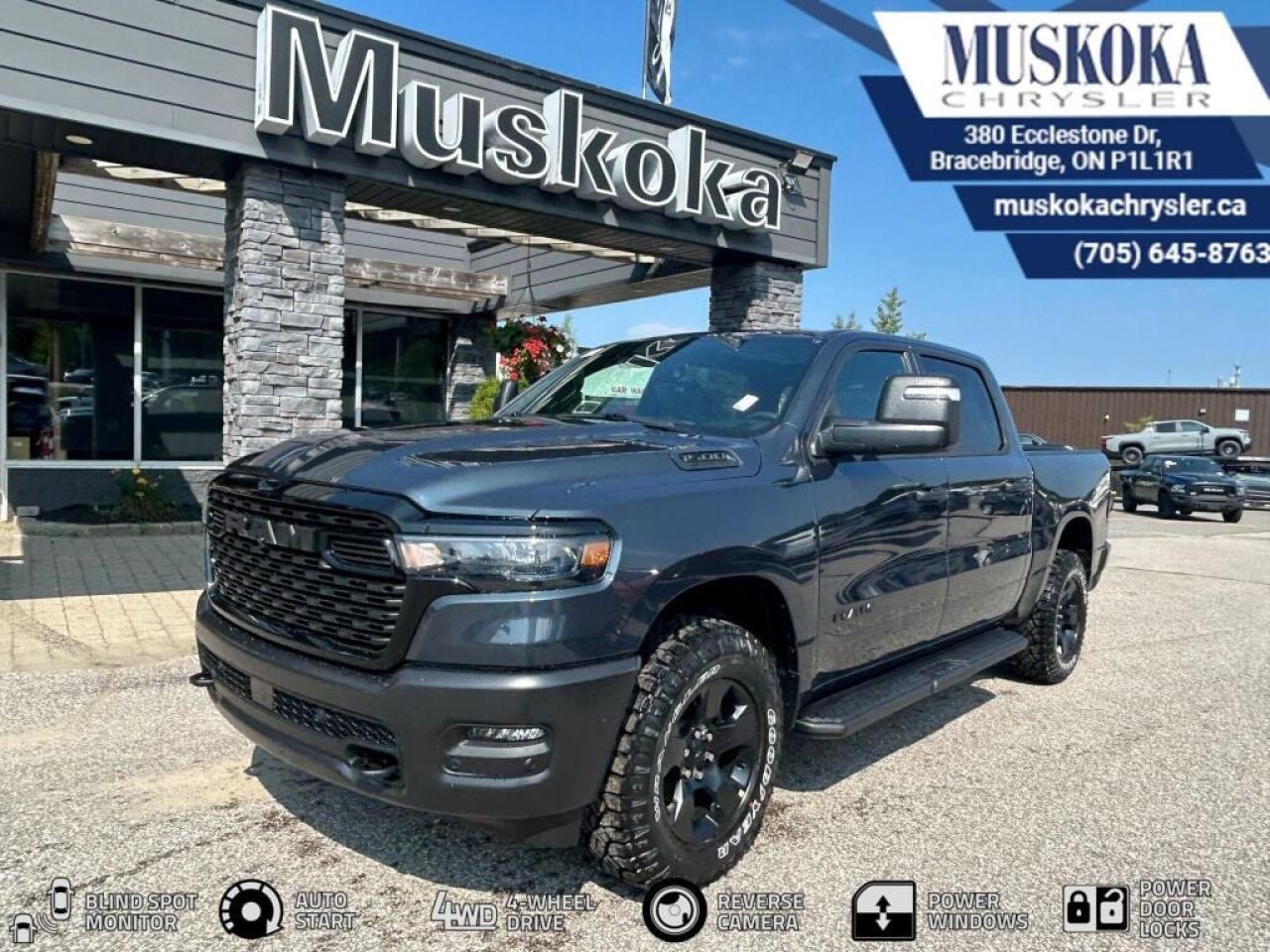 This RAM 1500 WARLOCK, with a 3.0L I-6 twin turbo engine engine, features a 8-speed automatic transmission, and generates 9.8 highway/14 city L/100km. Find this vehicle with only 27 kilometers!  RAM 1500 WARLOCK Options: This RAM 1500 WARLOCK offers a multitude of options. Technology options include: Voice Recorder, MP3 Capability, Radio w/Seek-Scan, Clock, Speed Compensated Volume Control, Aux Audio Input Jack, Voice Activation, Radio Data System and External Memory Control, Radio: Uconnect 5 w/8.4 Display, Satellite Radio.  Safety options include Variable Intermittent Wipers, Airbag Occupancy Sensor, Curtain 1st And 2nd Row Airbags, Dual Stage Driver And Passenger Front Airbags, Dual Stage Driver And Passenger Seat-Mounted Side Airbags.  Visit Us: Find this RAM 1500 WARLOCK at Muskoka Chrysler today. We are conveniently located at 380 Ecclestone Dr Bracebridge ON P1L1R1. Muskoka Chrysler has been serving our local community for over 40 years. We take pride in giving back to the community while providing the best customer service. We appreciate each and opportunity we have to serve you, not as a customer but as a friend