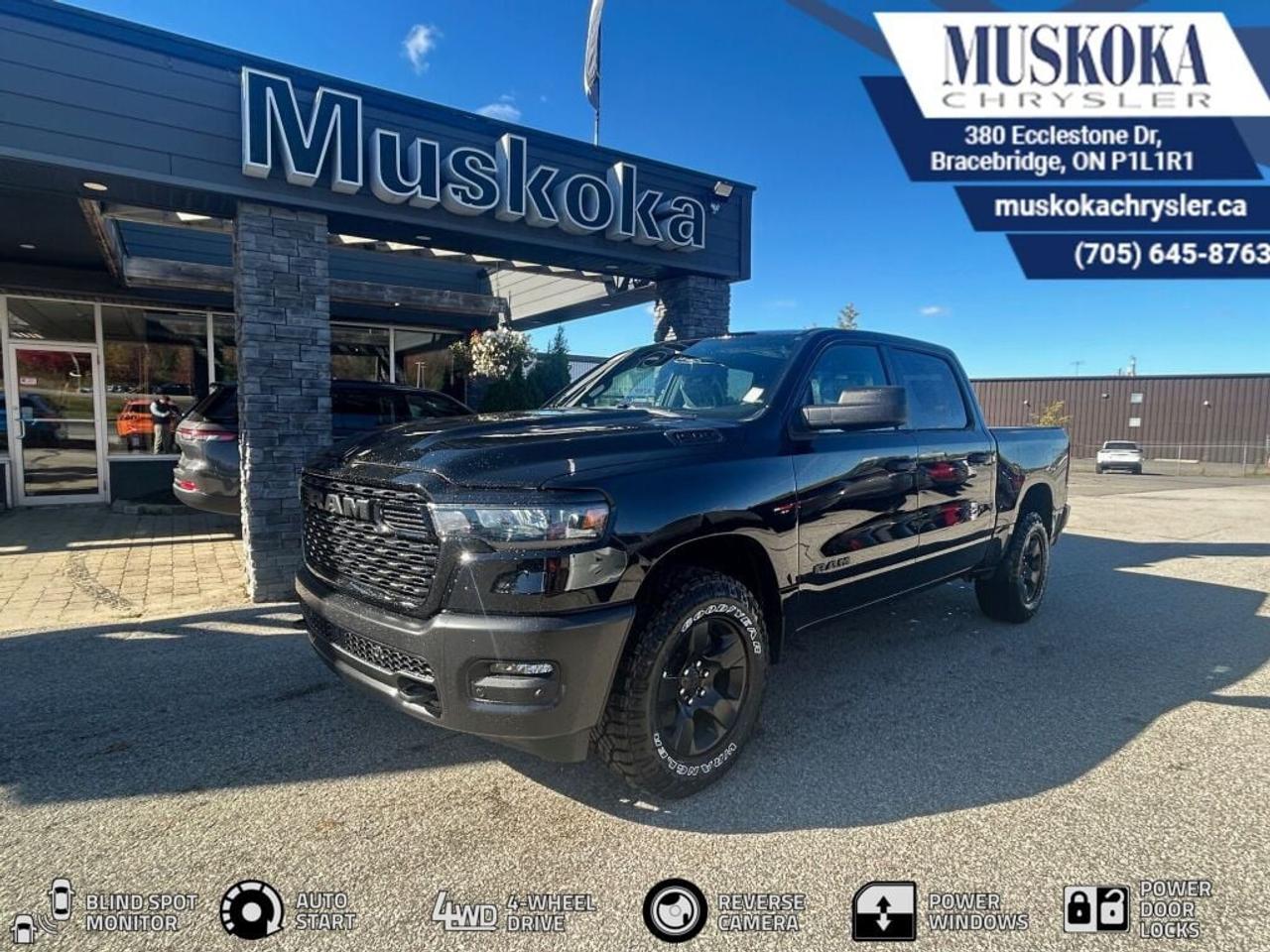 This RAM 1500 WARLOCK, with a 3.0L I-6 twin turbo engine engine, features a 8-speed automatic transmission, and generates 9.8 highway/14 city L/100km. Find this vehicle with only 30 kilometers!  RAM 1500 WARLOCK Options: This RAM 1500 WARLOCK offers a multitude of options. Technology options include: Voice Recorder, MP3 Capability, Radio w/Seek-Scan, Clock, Speed Compensated Volume Control, Aux Audio Input Jack, Voice Activation, Radio Data System and External Memory Control, Radio: Uconnect 5 w/8.4 Display, Satellite Radio.  Safety options include Variable Intermittent Wipers, Airbag Occupancy Sensor, Curtain 1st And 2nd Row Airbags, Dual Stage Driver And Passenger Front Airbags, Dual Stage Driver And Passenger Seat-Mounted Side Airbags.  Visit Us: Find this RAM 1500 WARLOCK at Muskoka Chrysler today. We are conveniently located at 380 Ecclestone Dr Bracebridge ON P1L1R1. Muskoka Chrysler has been serving our local community for over 40 years. We take pride in giving back to the community while providing the best customer service. We appreciate each and opportunity we have to serve you, not as a customer but as a friend