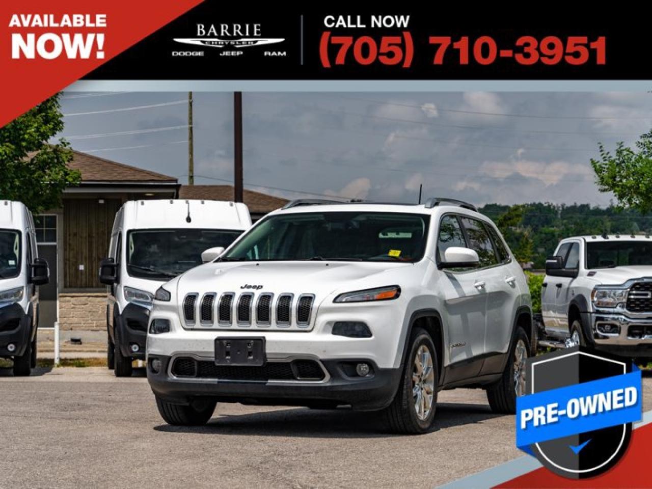 Recent Arrival!4 & 7-Pin Wiring Harness, 9 Amplified Speakers w/Subwoofer, Auxiliary Transmission Oil Cooler, Class III Hitch Receiver, CommandView Dual Pane Sunroof, GPS Navigation, Quick Order Package 26G, Trailer Tow Group, Trailer Tow Wiring Harness.Bright White Clearcoat 2016 Jeep Cherokee Limited 4D Sport Utility Pentastar 3.2L V6 VVT 9-Speed Automatic 4WDThis vehicle is certified. You can trust that each certified vehicle goes through a 100 point inspection by our factory trained master technicians. Our requirements exceed the provincial regulations of safety standards. You will receive a complimentary CarFax report showing vehicle history. Thank you for choosing Barrie Chrysler Dodge Jeep Ram, the easy car buying experience - where its all about you! Come visit our huge 50 car indoor showroom, and see the hundreds of vehicles we have both on and offsite. We are located right in the heart of Barrie, on Dunlop St W, just off of Highway 400. - 395 Dunlop St W, Barrie, ON.
