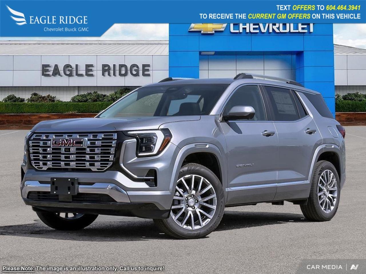 New 2026 GMC Terrain Denali wireless Apple CarPlay and Android Auto, Bluetooth, WiFi hotspot capability, six-speaker audio system, ample cargo capacity, automatic emergency braking, forward collision alert, pedestrian detection, for sale in Coquitlam, BC