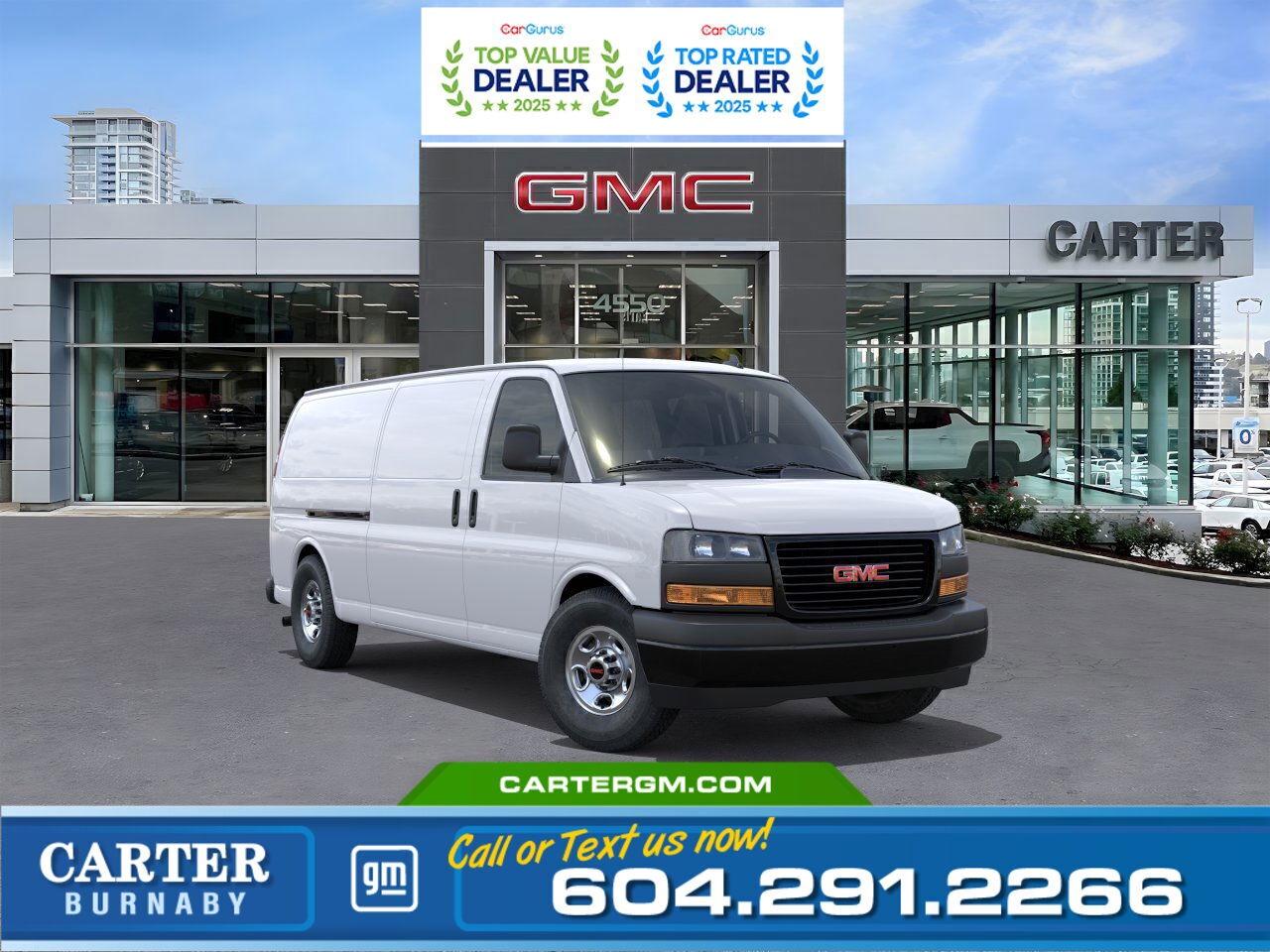 Work-Ready. Trade-Tough. The 2025 GMC Savana Cargo Van isn&rsquo;t just transportation &mdash;it&rsquo;s your mobile jobsite. Whether you&rsquo;re hauling heavy loads, moving your crew, or outfitting it for a specialized trade, Savana is ready to put in the hours.  - Remote keyless entry - Engine, 6.6L V8 with Direct Injection - Cold Climate Package includes (K05) engine block heater - Heavy-duty 6000 cold-cranking amps - Rear air conditioning - Door, swing-out passenger-side, 60/40 split - Bumpers, front and rear painted Black with step-pad - Mirrors, outside heated power-adjustable - Theft-deterrent system, vehicle, PASS-Key III - Defogger, side windows - Cup holders, 3 on the engine console cover - Cargo tie-downs 6 D-ring attachments on cargo area floor - Hill Start Assist - StabiliTrak, traction assistance and vehicle stability enhancement system  From early-morning supply runs to late-night deliveries, Savana works as hard as you do. Day in. Day out. No excuses.  WHY CARTER GM BURNABY?  - An unrivalled vehicle purchasing experience! - Exceeding our loyal customers expectations since 1963 - 4.5 Google star rating with 2,300+ customer reviews) - CarGurus Top-Rated Dealer 2025 Award - CarGurus Top Value Dealer 2025 Award - Vehicle trades welcome! Best price guaranteed! - We provide upfront pricing, zero hidden fees, and 100% transparency - Fast approvals and 99% acceptance rates (no matter your current credit status!) - Multilingual staff (many languages spoken) - Comfortable non-pressured environment with in-store television, WIFI and a childrens play area! - In-store restaurant: fresh daily menu        Were here to help you drive the vehicle you want, the vehicle you deserve! QUESTIONS? GREAT! WEVE GOT ANSWERS! To speak with a friendly vehicle specialist - CALL NOW! The advertised price includes all standard dealer fees and any applicable manufacturer or dealer incentives. It does not include applicable taxes, licensing, insurance, or optional products or services. Dealer fees will be clearly broken out and itemized on the bill of sale, maximum total of fees $595.00. Prices are shown in Canadian dollars. While we make every effort to ensure accuracy, vehicle details, pricing, options, and availability are subject to change without notice. Please confirm all information with dealership sales management before purchase. Dealer Code: 81129