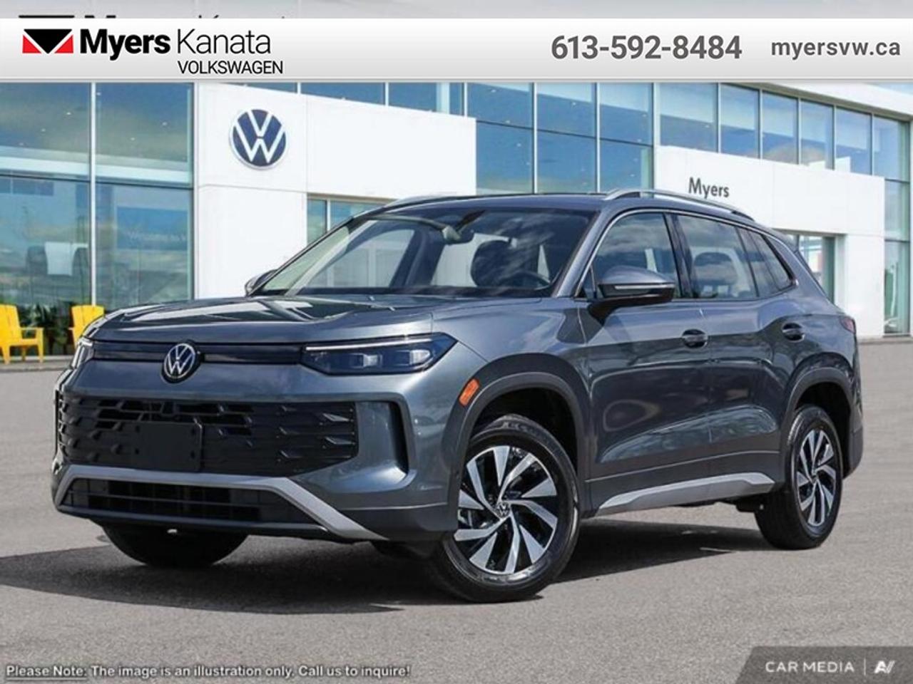 <b>Wireless Charging,  Heated Seats,  Heated Steering Wheel,  Adaptive Cruise Control,  Remote Start!</b><br> <br> The 2025 Volkswagen Tiguan adapts smoothly from daily commutes to weekend adventures thanks to its smart usability and sophisticated build.<br> <br>From the outside, the 2025 Volkswagen Tiguan makes a bold impression with its upright proportions, sharp body lines and modern lighting elements that reflect Volkswagens evolving design language. Inside, the cabin highlights quality materials, intuitive connectivity and seating designed to comfortably accommodate passengers and gear. With its refined look, intelligent features and Volkswagens reputation for engineering, the Tiguan delivers a well-balanced and engaging compact SUV experience.<br> <br>This Platinum Gray Metallic SUV has an Automatic transmission and is powered by a 2.0L I4 16V GDI DOHC Turbo engine. <br> <br> Our Tiguans trim level is Trendline. Standard features include heated front seats with a heated steering wheel, adaptive cruise control, remote engine start, wireless device charging, and a 12.9-inch infotainment screen with wireless Apple CarPlay and Android Auto. Safety features also include lane keep assist with lane departure warning, collision mitigation, blind spot alert, and front and rear parking sensors. This vehicle has been upgraded with the following features: Wireless Charging, Heated Seats, Heated Steering Wheel, Adaptive Cruise Control, Remote Start, Lane Keep Assist, Blind Spot Detection.<br><br> <br>To apply right now for financing use this link: <a href=https://www.myersvw.ca/financing-request/ target=_blank>https://www.myersvw.ca/financing-request/</a><br> <br/><br>Call one of our experienced Sales Representatives today and book your very own test drive! Why buy from us? Move with the Myers Automotive Group since 1942! We take all trade-ins - Appraisers on site!<br> Come by and check out our fleet of 50+ used cars and trucks and 200+ new cars and trucks for sale in Kanata.  o~o