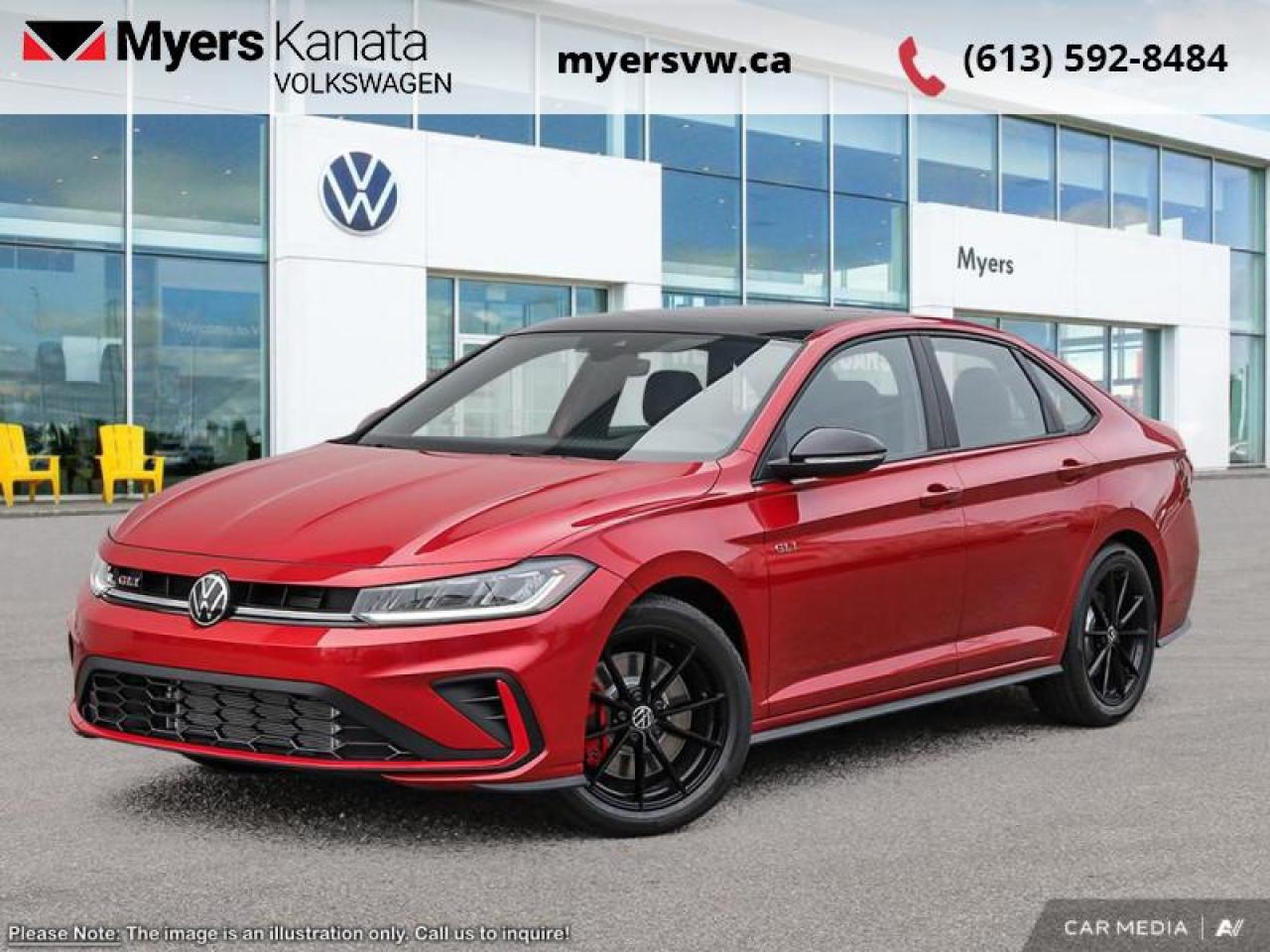 <b>Leather Seats, Black Package!</b><br> <br> <br> <br>  Welcome. <br> <br><br> <br> This kings red metallic with black roof sedan  has an automatic transmission and is powered by a  228HP 2.0L 4 Cylinder Engine.<br> <br> Our Jetta GLIs trim level is Autobahn. Standard features include Bose Premium Audio, a sunroof, wireless charging for mobile devices and adaptive cruise control, along with ventilated and heated front seats with a heated steering wheel, mobile hotspot internet access, and an 8-inch infotainment screen with inbuilt navigation, SiriusXM, Apple CarPlay and Android Auto. Safety features include lane keeping assist with lane departure warning, blind spot monitoring, front and rear collision mitigation and autonomous emergency braking. This vehicle has been upgraded with the following features: Leather Seats, Black Package. <br><br> <br>To apply right now for financing use this link : <a href=https://www.myersvw.ca/en/form/new/financing-request-step-1/44 target=_blank>https://www.myersvw.ca/en/form/new/financing-request-step-1/44</a><br><br> <br/>    5.99% financing for 84 months. <br> Buy this vehicle now for the lowest bi-weekly payment of <b>$302.99</b> with $0 down for 84 months @ 5.99% APR O.A.C. ( taxes included, $1071 (OMVIC fee, Air and Tire Tax, Wheel Locks, Admin fee, Security and Etching) is included in the purchase price.    ).  Incentives expire 2025-07-31.  See dealer for details. <br> <br> <br>LEASING:<br><br>Estimated Lease Payment: $217 bi-weekly <br>Payment based on 4.99% lease financing for 48 months with $0 down payment on approved credit. Total obligation $22,647. Mileage allowance of 16,000 KM/year. Offer expires 2025-07-31.<br><br><br>Call one of our experienced Sales Representatives today and book your very own test drive! Why buy from us? Move with the Myers Automotive Group since 1942! We take all trade-ins - Appraisers on site!<br> Come by and check out our fleet of 40+ used cars and trucks and 40+ new cars and trucks for sale in Kanata.  o~o
