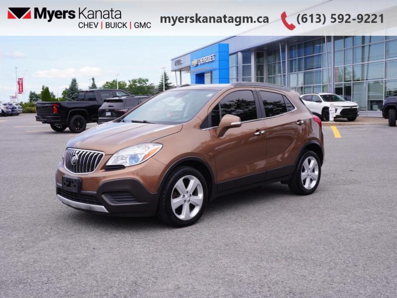 This  2016 Buick Encore is fresh on our lot in Kanata. <br> <br>Thanks to its quiet cabin, user-friendly technology features, and truly compact size, the 2016 Buick Encore is definitely worth a look. Inside, the distinctive styling carries over to a flowing instrument panel that wraps naturally into the door panels. A prominent central instrument panel houses the seven-inch, high-resolution, full-color display for the standard IntelliLink voice-activated infotainment system. This  SUV has 119,774 kms. Its  rosewood metallic in colour  . It has an automatic transmission and is powered by a  smooth engine. <br> <br>To apply right now for financing use this link : <a href=https://www.myerskanatagm.ca/finance/ target=_blank>https://www.myerskanatagm.ca/finance/</a><br><br> <br/><br>Price is plus HST and licence only.<br> Book a test drive today at myerskanatagm.ca<br>*LIFETIME ENGINE TRANSMISSION WARRANTY NOT AVAILABLE ON VEHICLES WITH KMS EXCEEDING 140,000KM, VEHICLES 8 YEARS & OLDER, OR HIGHLINE BRAND VEHICLE(eg. BMW, INFINITI. CADILLAC, LEXUS...)<br> Come by and check out our fleet of 40+ used cars and trucks and 250+ new cars and trucks for sale in Kanata.  o~o