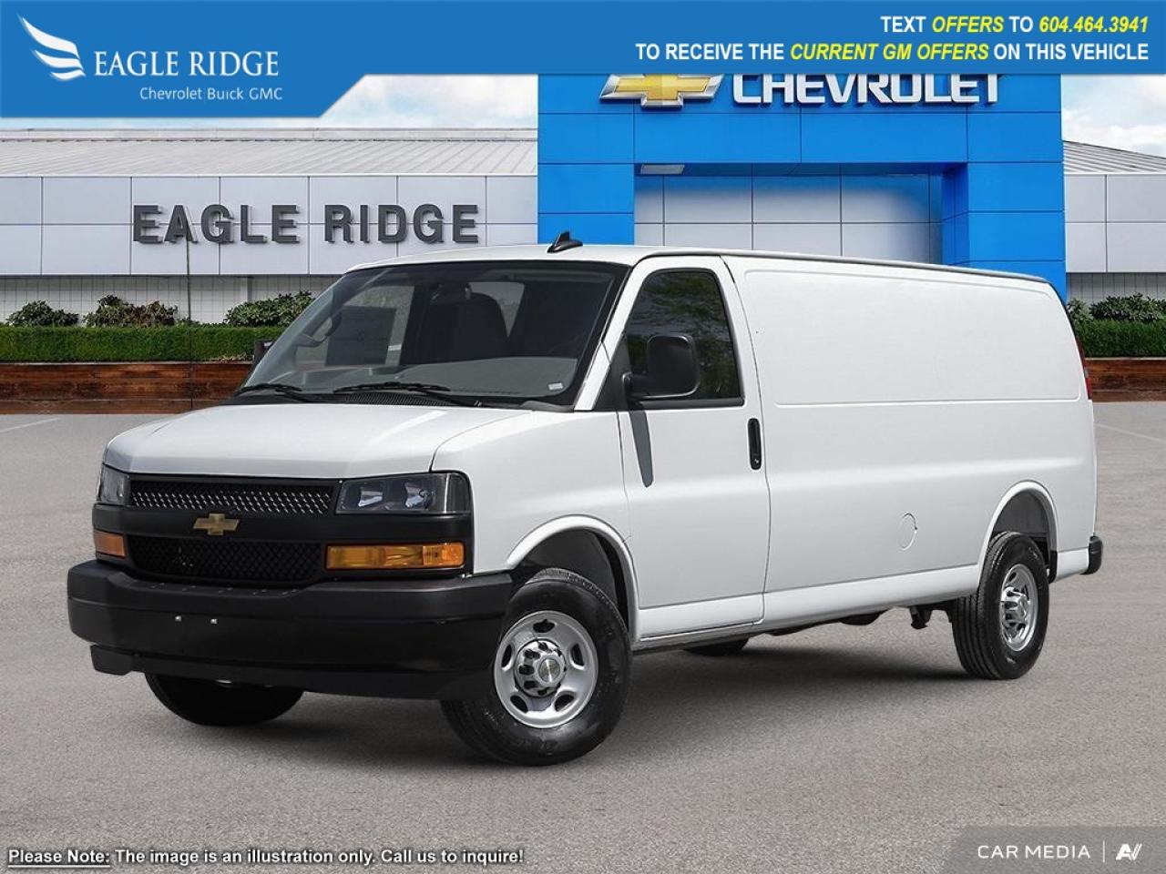 New 2025 Chevrolet Express 2500 Work Van air conditioning, power accessories, AM/FM/MP3 audio system, 12V/120V power outlets, WiFi compatibility, rearview camera, hill-start assist, tire-pressure monitoring, StabiliTrak stability and tractio for sale in Coquitlam, BC