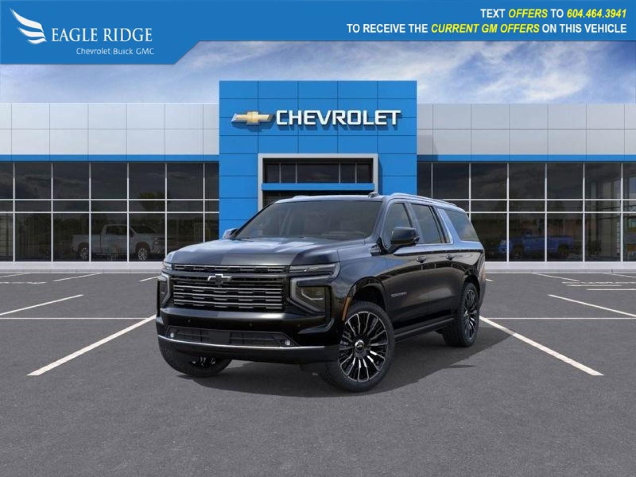 New 2025 Chevrolet Suburban High Country 12-inch digital instrument cluster, 17.7-inch touchscreen, Google Built-in, wireless Apple CarPlay and Android Auto, Bluetooth, wireless charging, Wi-Fi compatibility for sale in Coquitlam, BC