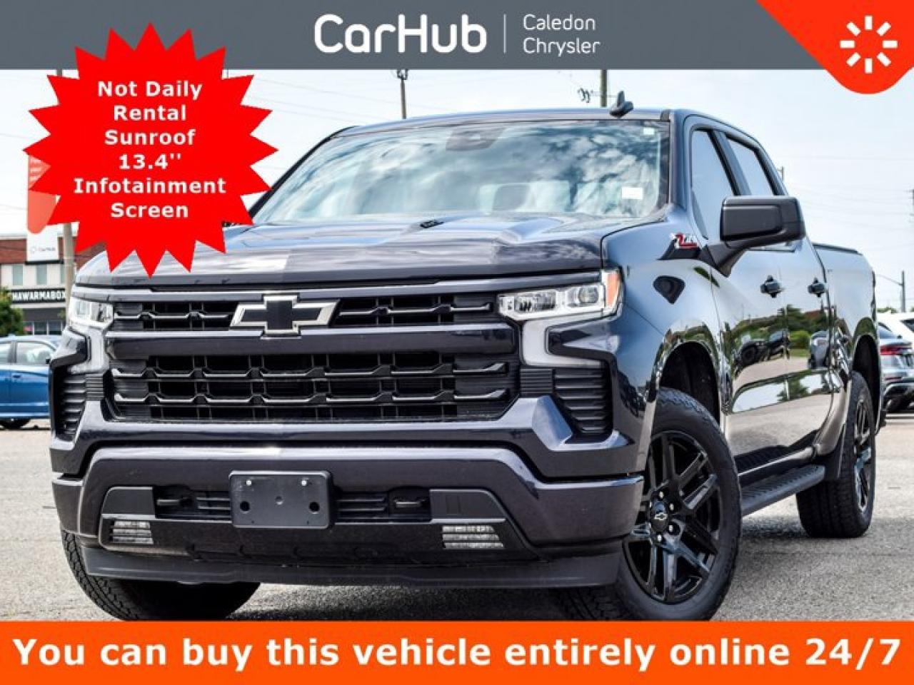 This Chevrolet Silverado 1500 RST 4WD Crew Cab 147 has a dependable Gas V8 6.2L/376 engine powering this Automatic transmission. ENGINE, 6.2L ECOTEC3 V8 (420 hp [313 kW] @ 5600 rpm, 460 lb-ft of torque [624 Nm] @ 4100 rpm); featuring Dynamic Fuel Management that enables the engine to operate in 17 different patterns between 2 and 8 cylinders, depending on demand, to optimize power delivery and efficiency Includes (N10) dual exhaust and (NQH) 2-speed transfer case.), Wireless Phone Projection for Apple CarPlay and Android Auto, Windows, power rear, express down.Our advertised prices are for consumers (i.e. end users) only.

This vehicle is in excellent condition and has passed a multi point inspection. Vehicle detailed.

This vehicle also has only had one owner.

 

This Chevrolet Silverado 1500 RST 4WD Crew Cab 147 Comes Equipped with These Options

13.4 Infotainment Screen

Power sunroof

Remote Start

Leather

Heated Front Seats & Heated Steering Wheel

Backup Camera

Apple CarPlay

Android Auto
Wi-Fi Connectivity
MultiPro Tailgate with six functional load/access features,

Bluetooth for phone, connectivity to vehicle infotainment system

Lane Keep Assist with Lane Departure Warning

Tonneau Cover and Side Steps

Seat adjuster, driver 10-way power including lumbar,Power outlet, instrument panel, 120-volt, Audio system, Chevrolet Infotainment 3 Premium system with Google built-in, 13.4 diagonal HD colour touchscreen, includes multi-touch display, AM/FM stereo, Bluetooth streaming audio for music and most phones; featuring wireless Android Auto and Apple CarPlay capability for compatible phones, advanced voice recognition, in-vehicle apps, personalized profiles for infotainment and vehicle settings, Air conditioning, dual-zone automatic climate control, Window, power front, passenger express down, Window, power front, drivers express up/down, Wi-Fi Hotspot capable USB Ports, rear, dual, charge-only, USB Ports, 2, Charge/Data ports located on the instrument panel, Transmission, 8-speed automatic, electronically controlled with overdrive and tow/haul mode. Includes Cruise Grade Braking and Powertrain Grade Braking

Drive Happy with CarHub
*** All-inclusive, upfront prices -- no haggling, negotiations, pressure, or games

*** Purchase or lease a vehicle and receive a $1000 CarHub Rewards card for service

*** Purchase this vehicle fully online on CarHub websites

 

Transparency Statement
Online prices and payments are for finance purchases -- please note there is a $850 finance/lease fee. Cash purchases for used vehicles have a $2,350 surcharge (the finance price + $2,350), however cash purchases for new vehicles only have tax and licensing extra -- no surcharge. NEW vehicles priced at over $100,000 including add-ons or accessories are subject to the additional federal luxury tax. While every effort is taken to avoid errors, technical or human error can occur, so please confirm vehicle features, options, materials, and other specs with your CarHub representative. This can easily be done by calling us or by visiting us at the dealership. CarHub used vehicles come standard with 1 key. If we receive more than one key from the previous owner, we include them with the vehicle. Additional keys may be purchased at the time of sale. Ask your Product Advisor for more details. Payments are only estimates derived from a standard term/rate on approved credit. Terms, rates and payments may vary. Prices, rates and payments are subject to change without notice. Please see our website for more details.