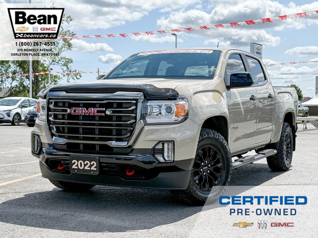 Used 2022 GMC Canyon AT4 w/Cloth ONE OWNER, CLEAN CARFAX, ORIGINALLY BOUGHT AT BEAN'S, 3.6L V6, ATW SHORT CREW CAB, HEATED CLOTH SEATS, REMOTE VEHICLE START, NAVIGATION, BOSE PREMIUM AUDIO SYSTEM, TRAILERING PACKAGE, PERFORMANCE INTA for sale in Carleton Place, ON