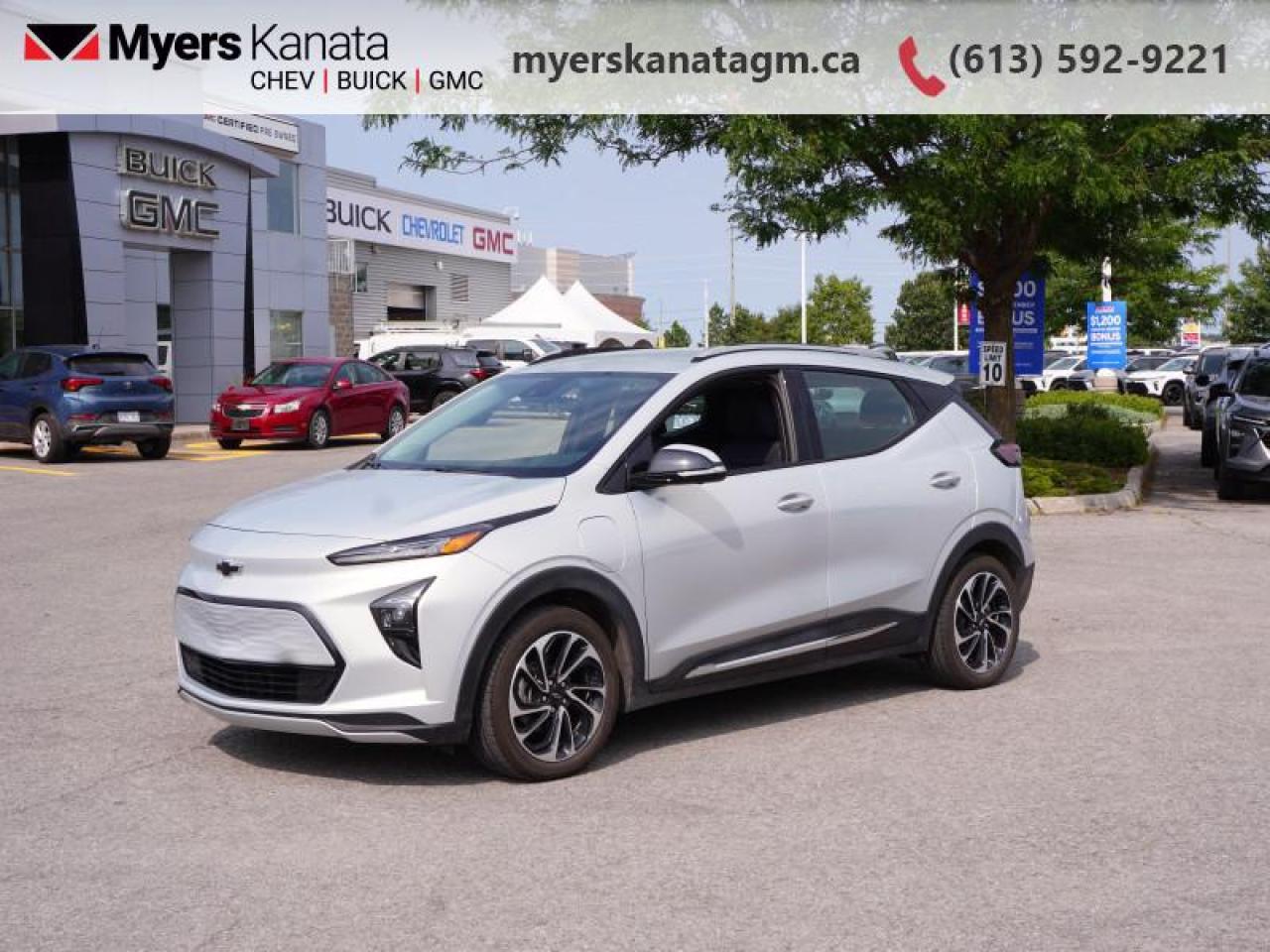 <b>Low Mileage, Electric Vehicle,  Fast Charging,  Cooled Seats,  Leather Seats,  Adaptive Cruise Control!</b><br> <br>     This  2022 Chevrolet Bolt EUV is fresh on our lot in Kanata. <br> <br>The goal for the 2022 Bolt EUV was to make electric vehicles normal. Bold colors, a striking shape with expertly sculpted lines, easy to read displays and more cargo room make this a must-have compact SUV for the modern age. Freedom from gas stations is the cherry on top, with impressive range, fast charging times, and all the driver information you need to make driving this 2022 Chevy Bolt EUV a breeze.This low mileage  SUV has just 27,217 kms. Its  silver in colour  . It has an automatic transmission and is powered by a  smooth engine. <br> <br> Our Bolt EUVs trim level is Premier. This Chevy Bolt is more than an eco-friendly budget beast that offers fast charging, on demand regenerative braking, and aluminum wheels. It also comes with all the modern technology you expect from an EV, like the Chevy Infotainment System with Wi-Fi, Android Auto, Apple CarPlay, and Bluetooth connectivity all controlled with a touchscreen. If you need more reasons to love it, it also has a configurable driver information centre with selectable themes, programmable charging, remote keyless entry, ambient LED lighting, and Teen Driver technology. This Premier Bolt takes it even farther with Bose premium audio, perforated leather seats, wireless charging, blind spot and lane change assist, and rear parking sensors plus much more. This vehicle has been upgraded with the following features: Electric Vehicle,  Fast Charging,  Cooled Seats,  Leather Seats,  Adaptive Cruise Control,  360 Camera,  Apple Carplay. <br> <br>To apply right now for financing use this link : <a href=https://www.myerskanatagm.ca/finance/ target=_blank>https://www.myerskanatagm.ca/finance/</a><br><br> <br/><br>Price is plus HST and licence only.<br> Book a test drive today at myerskanatagm.ca<br>*LIFETIME ENGINE TRANSMISSION WARRANTY NOT AVAILABLE ON VEHICLES WITH KMS EXCEEDING 140,000KM, VEHICLES 8 YEARS & OLDER, OR HIGHLINE BRAND VEHICLE(eg. BMW, INFINITI. CADILLAC, LEXUS...)<br> Come by and check out our fleet of 40+ used cars and trucks and 260+ new cars and trucks for sale in Kanata.  o~o