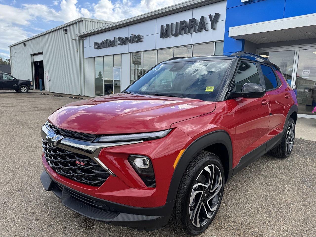 Impressive and bold, our 2026 Chevrolet Trailblazer RS AWD provides looks that thrill in Apex Red! Powered by a TurboCharged 1.3 Litre 3 Cylinder serving up 155hp to a 9 Speed Automatic transmission thats great for getting ahead. Agile handling helps our All Wheel Drive SUV get in and out of tight spaces during in-town adventures, and you can see approximately 8.1L/100km out on the highway. Street-savvy style comes into the picture with our Trailblazers LED lighting, roof rails, dual exhaust outlets, black Bowties, matching bumper trim, and high-gloss black wheels. When you climb inside, our RS cabin showcases a bold look with heated Evotex front seats, eight-way power for the driver, a heated-wrapped steering wheel, single-zone climate control, keyless access/ignition, remote start, and cruise control. Control your connectivity with an 11-inch touchscreen, an 8-inch driver display, WiFi compatibility, wireless Android Auto/Apple CarPlay, Bluetooth, and a six-speaker sound system with a built-in amplifier. Theres also plenty of room for groceries, gear, and more! Chevrolet helps you stay ready for what comes next with automatic emergency braking, an HD rearview camera, pedestrian detection, lane-keeping assistance, forward-collision alert, tire pressure monitoring, and other intelligent technologies. Our TrailBlazer RS is a terrific SUV that can take you where the fun is! Save this Page and Call for Availability. We Know You Will Enjoy Your Test Drive Towards Ownership!