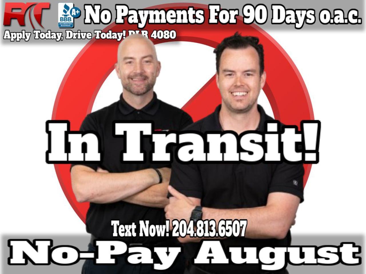Hey there, friend  Welcome to Ride Times No-Pay Augustwhere overthinking costs more than making a move.  Lets be real: everything costs more these days, and buying a vehicle can feel like a financial landmine. Thats why were doing things differently.  Drive Now, Pay Later  This month, you can hit the road with:  $0 down  No payments for 90 days OAC  Flexible financing built for real life  Weve helped thousands of Manitobans get back on the road with confidenceand were ready to help you next.  The Markets Not WaitingWhy Should You?  Too many people are stuck overthinkingwaiting for prices to drop while trade-in values slip, inventory tightens, and affordable vehicles vanish.  As of August 1st, there were only 220,000 used vehicles for sale across Canada, with an average listing price of $37,600up from July 1st (source: Black Book Canada).  But heres the kicker: most shoppers are searching below that average, and many are looking well below. As the cheaper vehicles sell off, theyre not being replacedand thats whats pushing prices up.  We expect that trend to continue, especially as affordability remains a major concern. So if youre waiting for prices to come downyou might be waiting forever.  Start With the Right Ride  We keep 80 to 120 hand-picked, safety-certified vehicles in stockmost priced under $30,000.  And yes, the good ones move fast.  Trade-in volume is slowing down across the province, so if something catches your eye, dont waitwe only have one of most trims, and fresh inventory is getting harder to replace.  Financing That Works for You  Whether youre rebuilding credit, buying your first car, or just trying to keep payments lowweve got you covered:  $0 down options  Fast approvals  No payments for 90 days OAC  Competitive rateseven if your credit isnt perfect  Top-dollar trade values to unlock equity before your vehicle drops more  Proudly Canadian. Fiercely Independent.  Were a family-owned dealership with 17+ years in businessbuilt on trust, transparency, and treating people right.  With over 1,000 five-star reviews from customers across Manitoba and beyond, weve earned our reputation the hard wayand we plan to keep it that way.  Youre Closer Than You Think  Youre already reading thisthats step one.  Most people start by valuing their trade, browsing online, or texting us with a few questions. From there, well walk you through every step.  No pressure. No fluff. Just real help.  Every Ride Comes Backed by Confidence  Every vehicle on our lot:  Passes a full safety inspection  Includes a detailed CarFax report  Comes with our exclusive Oil 4 Life Programfree oil changes for as long as you own it  Whats Holding You Back?  If youre hesitating, we get it. But hesitation doesnt protect you from rising pricesit just means someone else gets the deal you were thinking about.  Just a heads-up: we cant hold vehicles without a deposit, and with top trade values + 90-day payment relief, inventory is moving.  Lets make this the easiest car-buying experience youve ever had:  - Text us: 204-813-6507  - Browse inventory: fast.ridetime.ca  - Chat anytime: m.me/ridetime  Your next ride is waitingand this August, it comes with a payment break.  DLR 4080