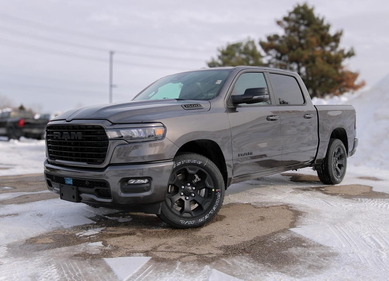 Bold and refined, our New 2026 RAM 1500 Sport Crew Cab 4X4 in Granite Crystal Metallic delivers stylish strength that stands out anywhere. Motivated by a Twin-TurboCharged 3.0 Litre Hurricane 6 Cylinder generating 420hp for an 8 Speed Automatic transmission. This Four Wheel Drive truck loves to tow and haul with that setup, and it achieves approximately 9.7L/100km on the highway. Dynamic exterior details include LED lighting, fog lamps, 20-inch black alloy wheels, a damped tailgate, and heated power-folding mirrors.  Our Sport cabin is specially crafted for active owners who prefer features such as heated cloth front seats, 12-way power drivers seat, leather-wrapped steering wheel, dual-zone automatic climate control, power-adjustable pedals, remote start, keyless access/ignition, powered rear window, and top-shelf technologies. The Uconnect&reg; infotainment system bundles a 12-inch touchscreen, a 12-inch driver display, full-colour navigation, voice recognition, Apple CarPlay&reg;, Android Auto&reg;, Bluetooth&reg;, and 10-speaker audio.  RAM encourages safer trucking with automatic braking, forward collision warning, a surround-view camera system, trailer-compatible blind-spot monitoring, rear cross-traffic alert, trailer-sway damping, electronic stability/traction control, hill start assist, and more. Committed to truck leadership, our 1500 Sport is a compelling choice! Save this Page and Call for Availability. We Know You Will Enjoy Your Test Drive Towards Ownership!