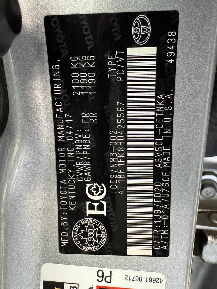 2017 Toyota Camry LE+Camera+Bluetooth+Cruise Control+A/C Photo