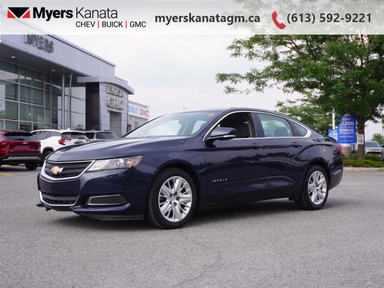 <b>Low Mileage, Wi-Fi,  Bluetooth,  Bluetooth,  SiriusXM,  Air Conditioning!</b><br> <br>     This  2016 Chevrolet Impala is fresh on our lot in Kanata. <br> <br>The Impala sedan is the driving equivalent of walking tall with your shoulders back. It arrives in a manner that tells everyone who sees you that youre at the top of your game. Its the full-size car that is as well-composed and as tech-savvy as its driver. For 2016 a major emphasis was placed on build quality and interior refinement, improving overall comfort while reducing noise vibration into the cabin. This low mileage  sedan has just 22,113 kms. Its  blue in colour  . It has an automatic transmission and is powered by a   2.5L 4 Cylinder Engine. <br> <br> Our Impalas trim level is LS. The LS comes bigger, stronger and lovelier with a spacious and well-laden interior. This Impala is loaded with standard features including OnStar 4G LTE with Wi-Fi hotspot, a 4.2-inch color display screen with SiriusXM satellite radio, Bluetooth, front bucket seats with premium cloth seating surfaces, 8-way power drivers seat with 4-way power lumbar, air conditioning, cruise control, and 18-inch wheels. This vehicle has been upgraded with the following features: Wi-fi,  Bluetooth,  Bluetooth,  Siriusxm,  Air Conditioning,  Power Seats,  Power Windows. <br> <br>To apply right now for financing use this link : <a href=https://www.myerskanatagm.ca/finance/ target=_blank>https://www.myerskanatagm.ca/finance/</a><br><br> <br/><br>Price is plus HST and licence only.<br> Book a test drive today at myerskanatagm.ca<br>*LIFETIME ENGINE TRANSMISSION WARRANTY NOT AVAILABLE ON VEHICLES WITH KMS EXCEEDING 140,000KM, VEHICLES 8 YEARS & OLDER, OR HIGHLINE BRAND VEHICLE(eg. BMW, INFINITI. CADILLAC, LEXUS...)<br> Come by and check out our fleet of 50+ used cars and trucks and 260+ new cars and trucks for sale in Kanata.  o~o