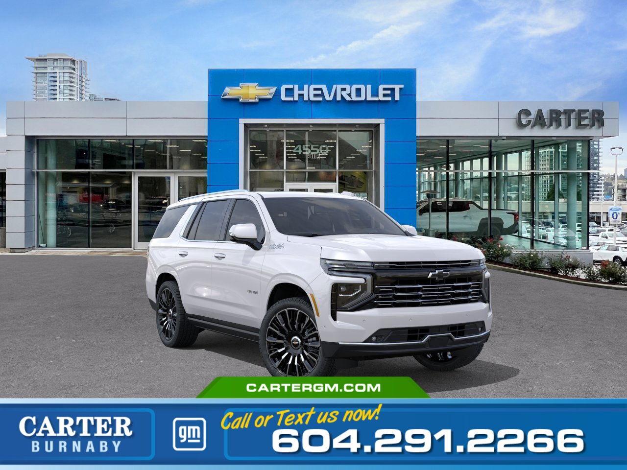 The 2025 Chevrolet Tahoe High Country 4WD delivers premium luxury and commanding performance with its 3.0L Duramax Turbo-Diesel engine, paired with Magnetic Ride Control for exceptional comfort and control. With a 7,600-lb GVWR, full trailering equipment, Hitch Guidance, and red recovery hooks, its ready for any adventure. Inside, enjoy Bose 10-speaker Surround audio, a 15" Head-Up Display, and 8-way power-adjustable front seats with lumbar support. Safety innovations like Reverse Automatic Braking and Lane Keep Assist ensure peace of mind.  Come take it for a test drive today and experience all this stylish vehicle has to offer!  WHY CARTER GM BURNABY?  - An unrivalled vehicle purchasing experience! - Exceeding our loyal customers expectations since 1963 - 4.5 Google star rating with 2,000+ customer reviews - Vehicle trades welcome! Best price guaranteed! - We provide upfront pricing, zero hidden fees, and 100% transparency - Fast approvals and 99% acceptance rates (no matter your current credit status!) - Multilingual staff (many languages spoken) - Comfortable non-pressured environment with in-store television, WIFI and a childrens play area!  Were here to help you drive the vehicle you want, the vehicle you deserve! QUESTIONS? GREAT! WEVE GOT ANSWERS! To speak with a friendly vehicle specialist - CALL NOW! (Doc. Fee: $495.00 Dealer Code: D5505)