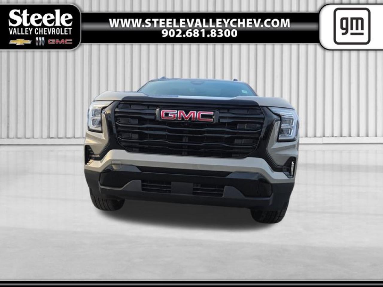 SUNROOF, POWER, PANORAMIC SUNROOF WITH SUNSHADE, RIVERSTONE METALLIC, ENGINE, 1.5L TURBO DOHC 4-CYLINDER, SIDI, VVT (175 hp [131.3 kW] @ 5800 rpm, 203 lb-ft of torque [275.0 Nm] @ 2000 - 4000 rpm). (STD), BLACK EDITION includes (PJO) 19 high gloss Black aluminum wheels, darkened grille and C shaped surrounding bezel, black mirror caps, (V2P) Black roof-mounted side rails, Black exterior accents, (SFZ) Black GMC emblems, LPO and Black exterior badging., Wireless Apple CarPlay/Wireless Android Auto, Windows, express up/down driver and express down all passengers, Window, rear side, solar absorbing, privacy tinting, Wi-Fi Hotspot capable (Terms and limitations apply. See onstar.ca or dealer for details.), Wheels, 17 (43.2 cm) Grazen Metallic, machined aluminum, Wheel, spare, 17 (43.2 cm) steel. This GMC Terrain has a powerful Turbocharged Gas I4 1.5L/-TBD- engine powering this Automatic transmission.*This GMC Terrain AWD Elevation Has Everything You Want *Visors, driver and front passenger illuminated vanity mirrors covered, Vehicle health management provides advanced warning of vehicle issues, USB ports, 2, one type A and one type-C, data/charge, located in the front area of the centre console, USB ports, 2 type-C, located on back of centre console, charge-only, Transmission, 8-speed automatic, electronically-controlled with overdrive includes Driver Shift Control, Tires, 235/65R17, all-season blackwall, Tire, compact spare, T125/70R17, blackwall, Teen Driver a configurable feature that lets you activate customizable vehicle settings associated with a key fob, to help encourage safe driving behaviour. It can limit certain available vehicle features, and it prevents certain safety systems from being turned off. An in-vehicle report card gives you information on driving habits and helps you to continue to coach your new driver, Tail lamps, LED, Suspension, front, MacPherson strut and rear 4-link, Steering wheel, sport-style, Steering wheel, heated, Speedometer, kilometres / miles, SiriusXM with 360L Trial Subscription. SiriusXM with 360L transforms your customers ride with our most extensive and personalized radio experience on the road. (IMPORTANT: The SiriusXM trial subscription is not provided on vehicles that are ordered for Fleet Daily Rental (FDR) use. Certain features and/or content may not be available unless an active data connection is enabled in the vehicle. Content varies by SiriusXM subscription plan. Features and display may vary by vehicle. All SiriusXM services require a subscription, sold separately by SiriusXM after the trial period. Your SiriusXM service will automatically stop at the end of your trial unless you decide to subscribe. If you decide to continue service after your trial, the subscription plan you choose will continue for an indeterminate term and you will be charged according to your chosen payment method at the then current rates unless and until you cancel. Taxes apply. Please see the SiriusXM Customer Agreement at siriusxm.ca/terms for complete terms and how to cancel, which includes calling SiriusXM at 1-888-539-7474. All rates, content, and programming are subject to change. SiriusXM uses personal information in accordance with SiriusXM Privacy Policy, available at siriusxm.ca/privacy. SiriusXM Canada Inc. SiriusXM, the SiriusXM logo, channel names and logos are trademarks of Sirius XM Radio Inc. and are used under license.), Side Bicyclist Alert, Shutters, front upper and lower grille, active, Seats, heated driver and front passenger, Seats, front bucket, Seat trim, Premium Cloth, Seat belts, 3-point, driver and front passenger.* Stop By Today *Youve earned this- stop by Steele Valley Chevrolet Buick GMC Cadillac located at 9184 Commercial Street, New Minas, NS, NS B4N3V9 to make this car yours today!*Disclaimer*Please verify all information with a Steele Valley representative.