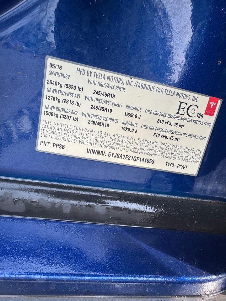2016 Tesla Model S AS IS, 90D, EX TESLA SERVICE, BLUE, NO REAR SEATS - Photo #17