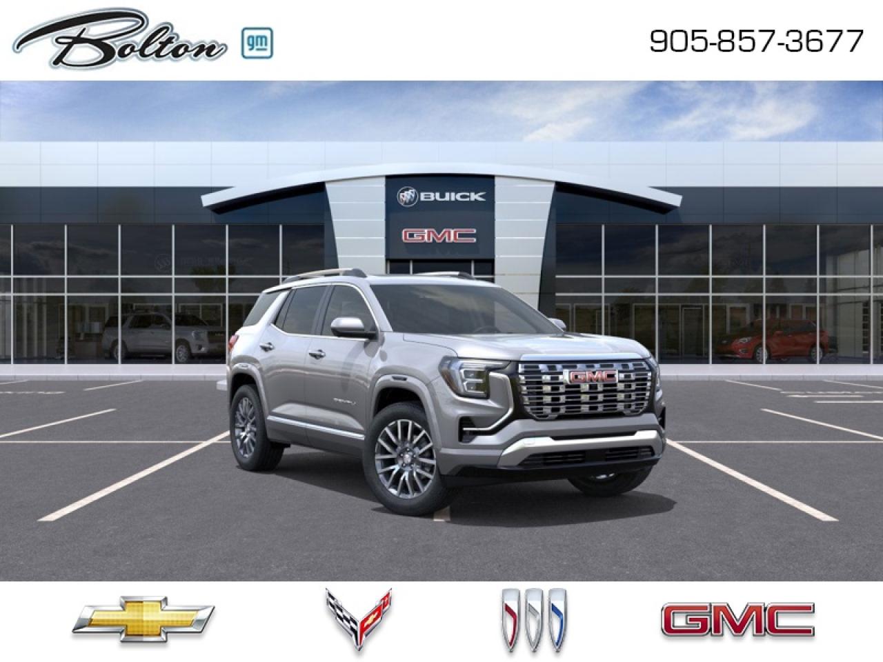<b>Sunroof, Leather Seats!</b><br> <br> <br> <br>Iconic GMC styling paired with remarkable reliability make this 2026 Terrain an ideal option in the crossover SUV segment. <br> <br>From endless details that drastically improve this SUVs usability, to striking style and amazing capability, this 2026 Terrain is exactly what you expect from a GMC SUV. The interior has a clean design, with upscale materials like soft-touch surfaces and premium trim. You cant go wrong with this SUV for all your family hauling needs.<br> <br>This Sterling Metallic SUV has an Automatic transmission and is powered by a 175HP 1.5L 4 Cylinder Engine. <br> <br> Our Terrains trim level is Denali. This trim steps things up with the Convenience Package II, which adds an 8-way power driver seat with lumbar support, dual-zone climate control, AutoSense hands-free liftgate, wireless phone charging, universal home remote, rain-sensing wipers, heated wiper park, brushed aluminum roof rails, and overhead sunglass storage, while the Driver Convenience Package contributes heated front seats, heated steering wheel, remote start, illuminated vanity mirrors, and express-up/down windows. A 15 Premium Infotainment System with Google Built-In, wireless Apple CarPlay/Android Auto, 5G connectivity, Wi-Fi hotspot, SiriusXM with 360L, adaptive cruise control, multiple USB ports, and active noise cancellation enhance convenience and connectivity, complemented by features like HD Rear Vision Camera, Blind Zone Steering Assist, Rear Cross Traffic Braking, Enhanced Automatic Emergency Braking, Lane Keep Assist, Teen Driver mode, and OnStar services for a secure and connected driving experience. This vehicle has been upgraded with the following features: Sunroof, Leather Seats.<br><br> <br>To apply right now for financing use this link: <a href=http://www.boltongm.ca/?https://CreditOnline.dealertrack.ca/Web/Default.aspx?Token=44d8010f-7908-4762-ad47-0d0b7de44fa8&Lang=en target=_blank>http://www.boltongm.ca/?https://CreditOnline.dealertrack.ca/Web/Default.aspx?Token=44d8010f-7908-4762-ad47-0d0b7de44fa8&Lang=en</a><br><br> <br/><br>At Bolton Motor Products, we offer new Chevrolet, Cadillac, Buick, GMC cars and trucks in Bolton, along with used cars, trucks and SUVs by top manufacturers. Our sales staff will help you find that new or used car you have been searching for in the Bolton, Brampton, Nobleton, Kleinburg, Vaughan, & Maple area. o~o