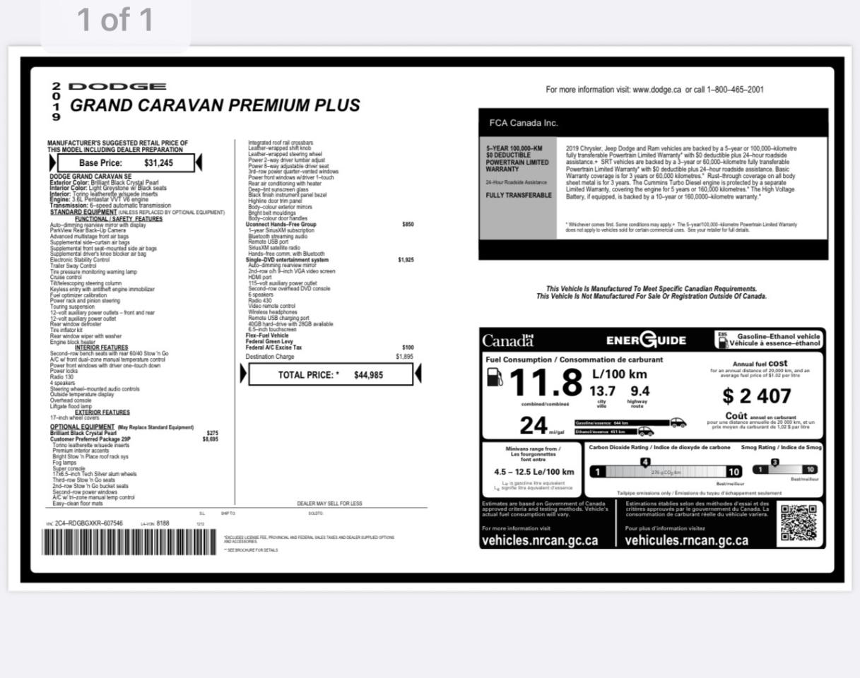 Used 2019 Dodge Grand Caravan SXT Premium Plus for sale in Burnaby, BC