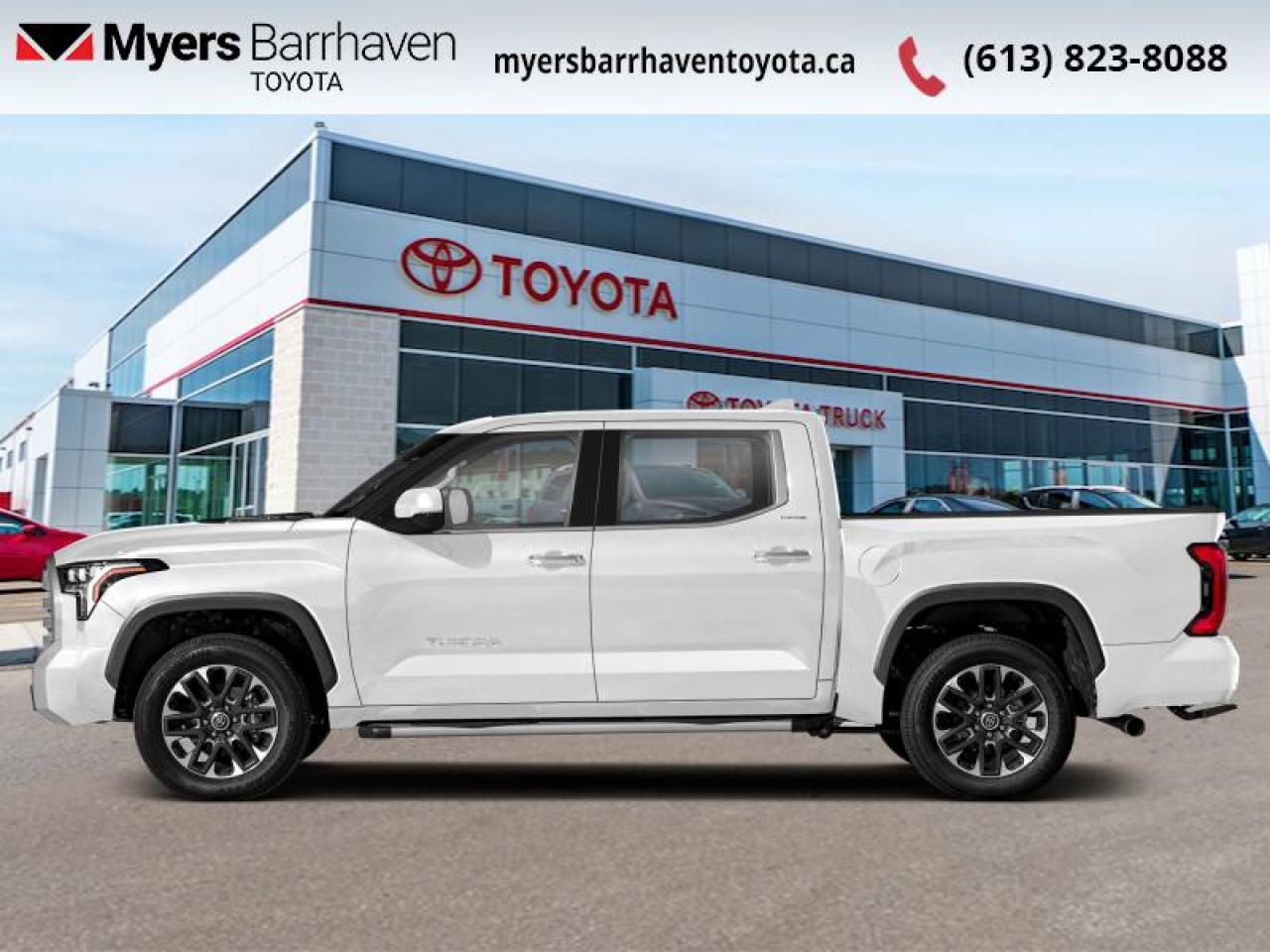 <b>Leather Seats!</b><br> <br> <br> <br>TEXT US DIRECTLY FOR MORE INFORMATION AT 613-704-7598.<br> <br>  The stylish and capable Toyota Tundra provides plenty of comfort and safety to you and your passengers. <br> <br>This 2026 Toyota Tundra is proof that bold can be beautiful, and with an enormous towing capacity the Tundra keeps proving itself to be one of the best pickup trucks on the market. It offers dynamic performance in all of the right places and comes loaded with its innovative tech features, extraordinary driving performance with unheard of fuel economy. The Toyota Tundra perfectly blends functionality and practicality, with a spacious cabin that gives you and your crew enough room to stretch out with premium materials that creates a distinctively upscale feel.<br> <br> This wind chill pearl Crew Cab 4X4 pickup   has an automatic transmission and is powered by a  437HP 3.4L V6 Cylinder Engine.<br> <br> Our Tundras trim level is Limited Nightshade. Ventilated and heated front seats with power adjustment and lumbar support, with SofTex synthetic leather seating upholstery add to the upscale ambiance of this Tundra Limited, with unique alloy wheels and exterior styling accents. Other features include a heated steering wheel, class IV towing equipment with a brake controller, hitch and trailer sway control, trailer wiring harness, a full-size spare tire with underbody storage, adaptive cruise control, automatic air conditioning, and an upgraded 14-inch infotainment screen powered by Toyota Multimedia, with wireless Apple CarPlay and Android Auto, SiriusXM streaming radio, and Drive Connect with cloud navigation and Destination Assist. Safety features include blind spot detection, intuitive parking assist with auto braking, lane keeping assist, lane departure warning, forward collision mitigation with a pre-collision system, driver monitoring alert, and a rear camera. This vehicle has been upgraded with the following features: Leather Seats. <br><br> <br>To apply right now for financing use this link : <a href=https://www.myersbarrhaventoyota.ca/quick-approval/ target=_blank>https://www.myersbarrhaventoyota.ca/quick-approval/</a><br><br> <br/>    4.99% financing for 84 months. <br> Buy this vehicle now for the lowest bi-weekly payment of <b>$514.00</b> with $0 down for 84 months @ 4.99% APR O.A.C. ( Plus applicable taxes -  **Rebates may not be applicable on all purchase types [cash, lease, or finance]. Eligibility and conditions may vary. Please see dealer for full details and confirmation of eligibility.   ).  Incentives expire 2025-12-01.  See dealer for details. <br> <br>At Myers Barrhaven Toyota we pride ourselves in offering highly desirable pre-owned vehicles. We truly hand pick all our vehicles to offer only the best vehicles to our customers. No two used cars are alike, this is why we have our trained Toyota technicians highly scrutinize all our trade ins and purchases to ensure we can put the Myers seal of approval. Every year we evaluate 1000s of vehicles and only 10-15% meet the Myers Barrhaven Toyota standards. At the end of the day we have mutual interest in selling only the best as we back all our pre-owned vehicles with the Myers *LIFETIME ENGINE TRANSMISSION warranty. Thats right *LIFETIME ENGINE TRANSMISSION warranty, were in this together! If we dont have what youre looking for not to worry, our experienced buyer can help you find the car of your dreams! Ever heard of getting top dollar for your trade but not really sure if you were? Here we leave nothing to chance, every trade-in we appraise goes up onto a live online auction and we get buyers coast to coast and in the USA trying to bid for your trade. This means we simultaneously expose your car to 1000s of buyers to get you top trade in value. <br>We service all makes and models in our new state of the art facility where you can enjoy the convenience of our onsite restaurant, service loaners, shuttle van, free Wi-Fi, Enterprise Rent-A-Car, on-site tire storage and complementary drink. Come see why many Toyota owners are making the switch to Myers Barrhaven Toyota. <br>*LIFETIME ENGINE TRANSMISSION WARRANTY NOT AVAILABLE ON VEHICLES WITH KMS EXCEEDING 140,000KM OR HIGHLINE BRAND VEHICLE(eg. BMW, INFINITI. CADILLAC, LEXUS...)<br> Come by and check out our fleet of 100+ used cars and trucks and 20+ new cars and trucks for sale in Ottawa.  o~o