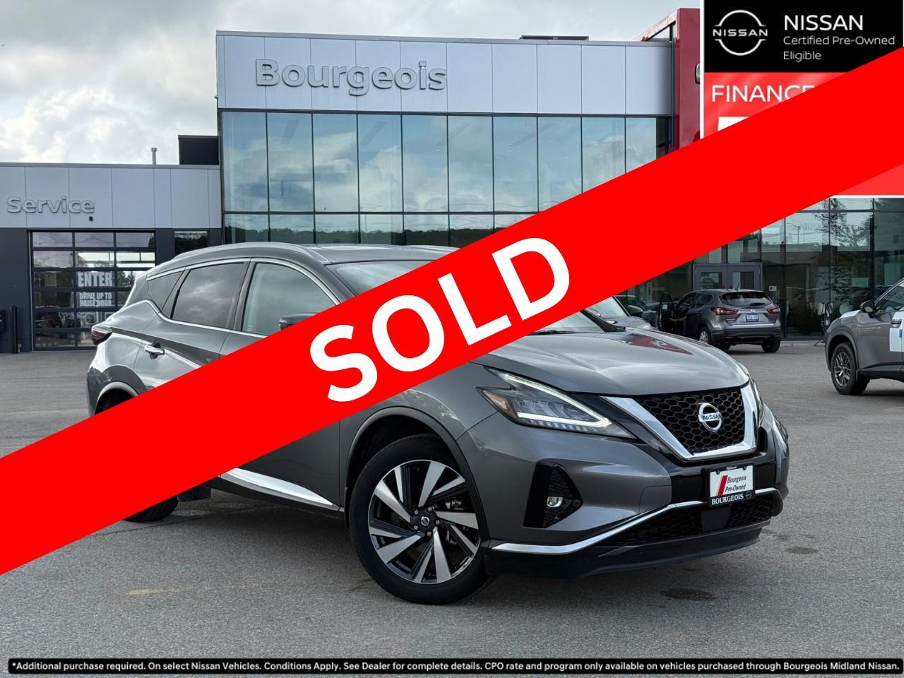 <p>The 2022 Nissan Murano SL is a luxurious gray AWD SUV that combines excellent handling with a powerful 3.5L 6-cylinder engine and an automatic transmission, making it a perfect choice for both city and countryside driving.</p> <p>The sophisticated exterior features stylish alloy wheels that provide a dynamic look, complemented by the classic gray color. Step inside to find an equally impressive gray interior, with premium leather seats offering unrivaled comfort. The sunroof/moonroof gives an airy feel to the cabin, enhancing your driving experience.</p> <p>Equipped with advanced technology, the Murano boasts a cutting-edge navigation system, smart device integration, and a backup camera. Safety is a priority, with features like brake assist, lane assist, parking sensors, and a comprehensive airbag system providing assurance on every journey.</p> <p>This vehicle is ideal for families or professionals seeking comfort and style in their daily commute. Contact us today for more information or to schedule a test drive and experience the outstanding capabilities of the Nissan Murano SL yourself.</p> <p><strong>Why Choose the Bourgeois Auto Group?</strong></p><p>For 80 years, Bourgeois Auto Group has been delivering exceptional automotive experiences. Our factor trained teams work to ensure you receive the shopping experience you deserve; whether you're looking for a new or new-to-you vehicle.</p><p>Shop 24/7 with our online showroom and chat service, ensuring convenience every step of the way. No hidden fees, full disclosure, and every pre-owned vehicle comes with a Carfax® report for peace of mind.</p><p>We offer a wide selection of pre-owned vehicles, all competitively priced using real-time market data. Get the best deal on your purchase and trade-in with our free Live Market Analysis report.</p><p>Looking to sell your car? We buy any make or modelno purchase required. Our simple to use online trade valuation tool will provide you with a clear, transparent selling experience whether you buy our car or not.</p><p>Backed by hundreds dedicated employees across 4 convenient locations, were here to meet all your automotive needs. Visit us in Midland or Parry Sound and explore our inventory or schedule your next service today.</p> <p><strong>Financing Your Next Vehicle with Bourgeois Midland Nissan:</strong></p><p>At Bourgeois Midland Nissan, we make financing your next vehicle simple and stress-free! Our team works with trusted lenders to find flexible options tailored to your budget. Drive away with confidenceapply today!</p><p>Take advantage of our online pre-qualification tool, backed by Equifax and TD Bank to find the payment that works for you. Simply <a href=https://www.bourgeoisnissan.com/pre-qualify-for-financing/ rel=nofollow><strong>CLICK HERE</strong></a> to use our secure online credit tool with no impact to your credit.</p>