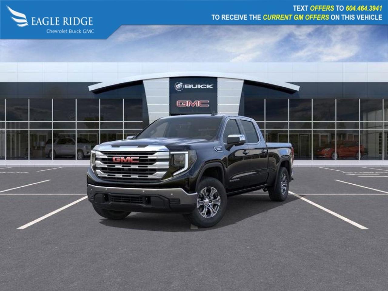 New 2026 GMC Sierra 1500 SLE 13.4-inch touchscreen with Google Built-in, Apple CarPlay, and Android Auto, remote vehicle start, engine control stop/start, auto-lock rear differential, automatic emergency braking, and HD surround for sale in Coquitlam, BC