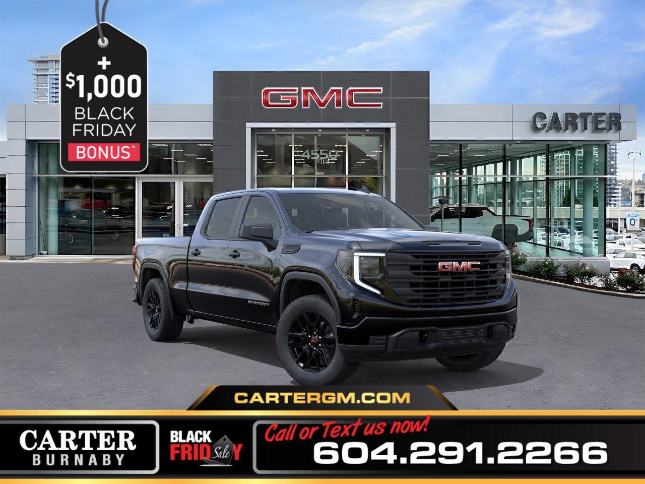 Drive with power and confidence the 2026 GMC Sierra 1500 Pro Crew Cab 4WD! Its powerful 5.3L EcoTec3 V8 engine and 7,000-lb GVWR deliver impressive capability, while the Autotrac electronic transfer case makes 4WD effortless. Stay connected with Wi-Fi Hotspot capability and drive with peace of mind thanks to StabiliTrak, HD Rear Vision Camera, and advanced safety features like the Following Distance Indicator. Whether on the job or the open road, this truck has you covered.  Come take it for a test drive today and experience all this stylish vehicle has to offer!  WHY CARTER GM BURNABY?  - An unrivalled vehicle purchasing experience! - Exceeding our loyal customers expectations since 1963 - 4.5 Google star rating with 2,175+ customer reviews) - CarGurus Top-Rated Dealer 2025 Award - CarGurus Top Value Dealer 2025 Award - Vehicle trades welcome! Best price guaranteed! - We provide upfront pricing, zero hidden fees, and 100% transparency - Fast approvals and 99% acceptance rates (no matter your current credit status!) - Multilingual staff (many languages spoken) - Comfortable non-pressured environment with in-store television, WIFI and a childrens play area! - In-store restaurant: fresh daily menu        Were here to help you drive the vehicle you want, the vehicle you deserve! QUESTIONS? GREAT! WEVE GOT ANSWERS! To speak with a friendly vehicle specialist - CALL NOW! (Doc. Fee: $495.00 Dealer Code: D5505)