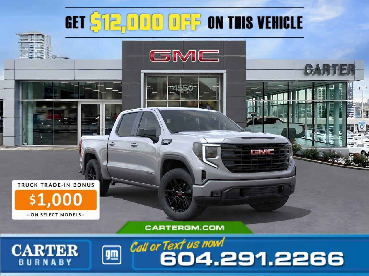Now is the perfect time to upgrade your truck and save big! Take advantage of an $8,000 Non-Stackable Cash Delivery Allowance and our $4,000 dealer discount, PLUS get a $1,000 Truck Trade-In Bonus with the trade of a 2015 or newer pickup truck. Power, strength, and dependable towing are waiting, but only for a limited time!  Power, comfort, and advanced technology come together in the 2026 GMC Sierra 1500 Pro Crew Cab 4WD. Its 5.3L EcoTec3 V8 engine, High Capacity Suspension Package, and Trailering Package with Hitch Guidance deliver strength and capability for every haul. Convenience shines with an EZ Lift tailgate, hitch area light, and protective bed rail caps. Inside, enjoy a 10-way power driver seat, dual-zone climate control, a 12.3" Driver Information Centre, and a 13.4" Premium touchscreen. Wi-Fi Hotspot capability, theft-deterrent system, and GMC Pro Safety features provide peace of mind.  Come take it for a test drive today and experience all this stylish vehicle has to offer!  WHY CARTER GM BURNABY?  - An unrivalled vehicle purchasing experience! - Exceeding our loyal customers expectations since 1963 - 4.5 Google star rating with 2,300+ customer reviews) - CarGurus Top-Rated Dealer 2025 Award - CarGurus Top Value Dealer 2025 Award - Vehicle trades welcome! Best price guaranteed! - We provide upfront pricing, zero hidden fees, and 100% transparency - Fast approvals and 99% acceptance rates (no matter your current credit status!) - Multilingual staff (many languages spoken) - Comfortable non-pressured environment with in-store television, WIFI and a childrens play area! - In-store restaurant: fresh daily menu        Were here to help you drive the vehicle you want, the vehicle you deserve! QUESTIONS? GREAT! WEVE GOT ANSWERS! To speak with a friendly vehicle specialist - CALL NOW! The advertised price includes all standard dealer fees and any applicable manufacturer or dealer incentives. It does not include applicable taxes, licensing, insurance, or optional products or services. Dealer fees will be clearly broken out and itemized on the bill of sale, maximum total of fees $595.00. Prices are shown in Canadian dollars. While we make every effort to ensure accuracy, vehicle details, pricing, options, and availability are subject to change without notice. Please confirm all information with dealership sales management before purchase. Dealer Code: 81129