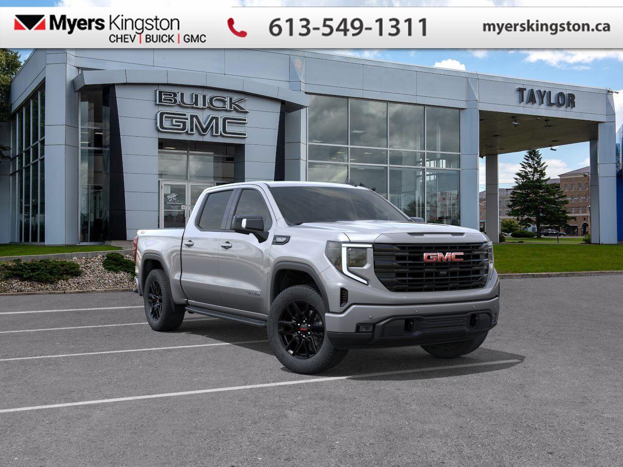 Heated Seats,  Heated Steering Wheel,  Remote Start,  EZ Lift Tailgate,  Apple CarPlay!  This 2026 Sierra 1500 is engineered for ultra-premium comfort, offering high-tech upgrades, beautiful styling, authentic materials and thoughtfully crafted details.  This 2026 GMC Sierra 1500 stands out in the midsize pickup truck segment, with bold proportions that create a commanding stance on and off road. Next level comfort and technology is paired with its outstanding performance and capability. Inside, the Sierra 1500 supports you through rough terrain with expertly designed seats and robust suspension. This amazing 2026 Sierra 1500 is ready for whatever. This Sterling Metallic Crew Cab 4X4 pickup has an Automatic transmission and is powered by a 355HP 5.3L 8 Cylinder Engine.   Our Sierra 1500s trim level is Elevation. Delivering bold style and everyday versatility, this trim includes a gloss black mesh grille, 20-inch black aluminum wheels, and signature LED lighting with projector headlamps and fog lamps. Inside, comfort comes standard with dual-zone climate control, heated front seats, a heated steering wheel, and a 10-way power driver seat, while a 13.4-inch Premium GMC Infotainment System with Google built-in, wireless Apple CarPlay/Android Auto, and Wi-Fi hotspot capability keeps you seamlessly connected. Practical touches like remote start, power outlets in the cabin and bed, a 60/40 split-folding rear seat with hidden storage, and 12 fixed cargo tie-downs add everyday convenience. The Trailering Package with hitch guidance and integrated brake controller boosts towing confidence, while GMC Pro Safety enhances peace of mind with Forward Collision Alert, Lane Keep Assist, Automatic Emergency Braking and more, making the Sierra Elevation a strong balance of modern tech, rugged utility, and standout design. This vehicle has been upgraded with the following features: Heated Seats, Heated Steering Wheel, Remote Start, EZ Lift Tailgate, Apple CarPlay, Android Auto. To apply right now for financing use this link: https://www.taylorautomall.com/finance/apply-for-financing/  See dealer for details.  HST, licensing, and Federal luxury tax (if applicable) are extra.  Come by and check out our fleet of 40+ used cars and trucks and 180+ new cars and trucks for sale in Kingston.  o~o