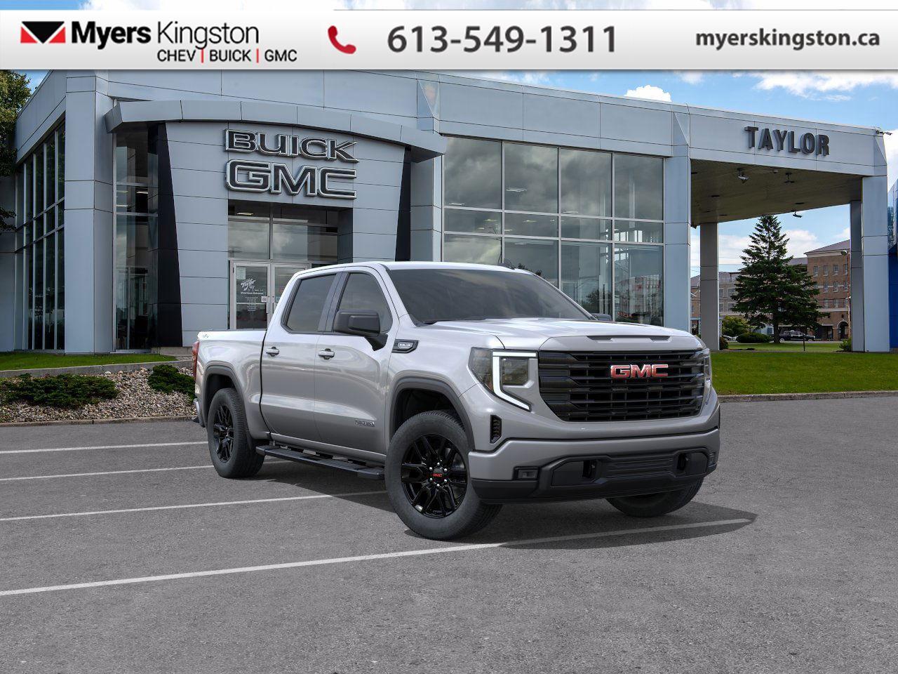 Heated Seats,  Heated Steering Wheel,  Remote Start,  EZ Lift Tailgate,  Apple CarPlay!  Astoundingly advanced and exceedingly premium, this 2026 GMC Sierra 1500 is designed for pickup excellence.  This 2026 GMC Sierra 1500 stands out in the midsize pickup truck segment, with bold proportions that create a commanding stance on and off road. Next level comfort and technology is paired with its outstanding performance and capability. Inside, the Sierra 1500 supports you through rough terrain with expertly designed seats and robust suspension. This amazing 2026 Sierra 1500 is ready for whatever. This Sterling Metallic Crew Cab 4X4 pickup has an Automatic transmission and is powered by a 355HP 5.3L 8 Cylinder Engine.   Our Sierra 1500s trim level is Elevation. Delivering bold style and everyday versatility, this trim includes a gloss black mesh grille, 20-inch black aluminum wheels, and signature LED lighting with projector headlamps and fog lamps. Inside, comfort comes standard with dual-zone climate control, heated front seats, a heated steering wheel, and a 10-way power driver seat, while a 13.4-inch Premium GMC Infotainment System with Google built-in, wireless Apple CarPlay/Android Auto, and Wi-Fi hotspot capability keeps you seamlessly connected. Practical touches like remote start, power outlets in the cabin and bed, a 60/40 split-folding rear seat with hidden storage, and 12 fixed cargo tie-downs add everyday convenience. The Trailering Package with hitch guidance and integrated brake controller boosts towing confidence, while GMC Pro Safety enhances peace of mind with Forward Collision Alert, Lane Keep Assist, Automatic Emergency Braking and more, making the Sierra Elevation a strong balance of modern tech, rugged utility, and standout design. This vehicle has been upgraded with the following features: Heated Seats, Heated Steering Wheel, Remote Start, EZ Lift Tailgate, Apple CarPlay, Android Auto. To apply right now for financing use this link: https://www.taylorautomall.com/finance/apply-for-financing/  See dealer for details.  HST, licensing, and Federal luxury tax (if applicable) are extra.  Come by and check out our fleet of 40+ used cars and trucks and 180+ new cars and trucks for sale in Kingston.  o~o