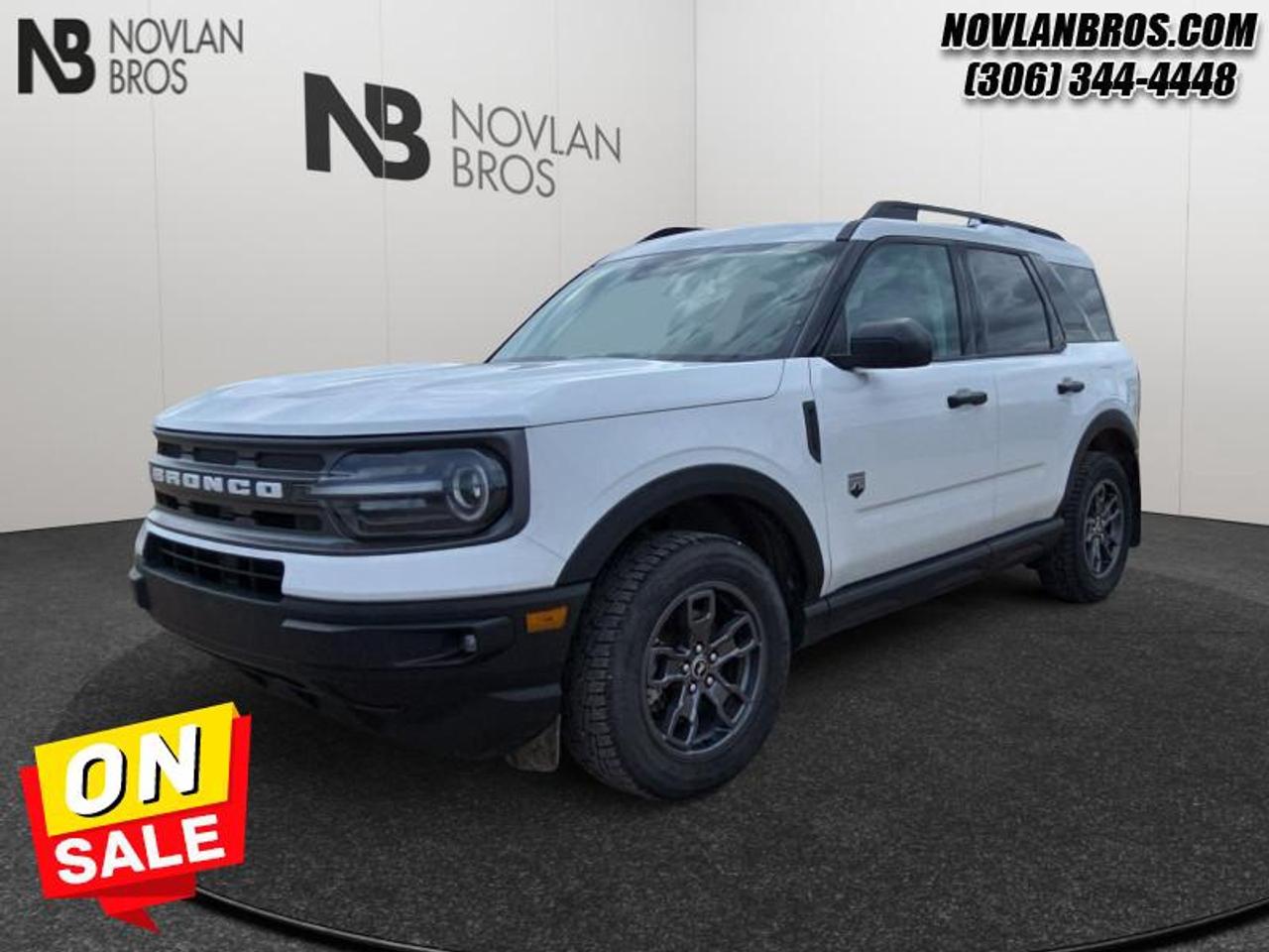 <b>Heated Seats, Remote Engine Start, Rear View Camera, Bucket Seats, Heated Mirrors!</b><br> <br> Check out our great inventory of pre-owned vehicles at Novlan Brothers!<br> <br> On Sale! Save $3000 on this one, weve marked it down from $29800.Designed for every adventurer, this Bronco Sport gets you out into the wild, and back again. This 2023 Ford Bronco Sport is for sale today in Paradise Hill. <br> <br>A compact footprint, an iconic name, and modern luxury come together to make this Bronco Sport an instant classic. Whether your next adventure takes you deep into the rugged wilds, or into the rough and rumble city, this Bronco Sport is exactly what you need. With enough cargo space for all of your gear, the capability to get you anywhere, and a manageable footprint, theres nothing quite like this Ford Bronco Sport. This SUV has 79,396 km. Its White in colour. It has a 8 Speed Automatic transmission and is powered by a 181HP 1.5L 3 Cylinder Engine. <br> <br> Our Bronco Sports trim level is Big Bend. This Bronco Big Bend steps things up with heated cloth front seats that feature power lumbar adjustment, along with SiriusXM streaming radio and exclusive aluminum wheels. Also standard include voice-activated automatic air conditioning, 8-inch SYNC 3 powered infotainment screen with Apple CarPlay and Android Auto, smart charging USB type-A and type-C ports, 4G LTE mobile hotspot internet access, proximity keyless entry with remote start, and a robust terrain management system that features the trademark Go Over All Terrain (G.O.A.T.) driving modes. Additional features include Ford Co-Pilot360 with blind spot detection, rear cross traffic alert and pre-collision assist with automatic emergency braking, lane keeping assist, lane departure warning, forward collision alert, driver monitoring alert, a rear view camera, and so much more. This vehicle has been upgraded with the following features: Heated Seats, Remote Engine Start, Rear View Camera, Bucket Seats, Heated Mirrors, Intermittent Wipers, power mirrors.<br> To view the original window sticker for this vehicle view this <a href=http://www.windowsticker.forddirect.com/windowsticker.pdf?vin=3FMCR9B60PRD50159 target=_blank>http://www.windowsticker.forddirect.com/windowsticker.pdf?vin=3FMCR9B60PRD50159</a>. <br/><br> <br>To apply right now for financing use this link: <a href=http://novlanbros.com/credit/ target=_blank>http://novlanbros.com/credit/</a><br><br> <br/><br>The Novlan family is owned and operated by a third generation and committed to the values inherent from our humble beginnings.<br> Come by and check out our fleet of 20+ used cars and trucks and 50+ new cars and trucks for sale in Paradise Hill.  o~o