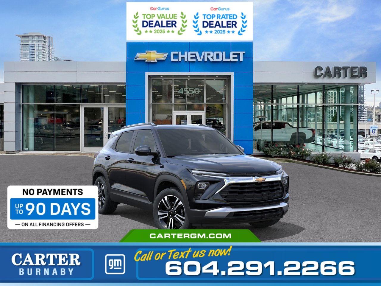 Purchase your new vehicle today and enjoy NO PAYMENTS FOR UP TO 90 DAYS. Upgrade with confidence, without stretching your budget!  Adventure meets efficiency in this 2026 Chevrolet Trailblazer LT AWD, powered by the responsive ECOTEC 1.3L Turbo engine. Confident and capable, it&rsquo;s equipped with trailering provisions, heated power-adjustable mirrors, and AWD for year-round versatility. Inside, enjoy comfort with automatic climate control, an electric heater/defroster system, and convenient USB-A and USB-C ports. Safety comes standard with the HD Rear Vision Camera and Following Distance Indicator for added peace of mind.  Come take it for a test drive today and experience all this stylish vehicle has to offer!  WHY CARTER GM BURNABY?  - An unrivalled vehicle purchasing experience! - Exceeding our loyal customers expectations since 1963 - 4.5 Google star rating with 2,175+ customer reviews) - CarGurus Top-Rated Dealer 2025 Award - CarGurus Top Value Dealer 2025 Award - Vehicle trades welcome! Best price guaranteed! - We provide upfront pricing, zero hidden fees, and 100% transparency - Fast approvals and 99% acceptance rates (no matter your current credit status!) - Multilingual staff (many languages spoken) - Comfortable non-pressured environment with in-store television, WIFI and a childrens play area! - In-store restaurant: fresh daily menu        Were here to help you drive the vehicle you want, the vehicle you deserve! QUESTIONS? GREAT! WEVE GOT ANSWERS! To speak with a friendly vehicle specialist - CALL NOW! (Doc. Fee: $495.00 Dealer Code: D5505)