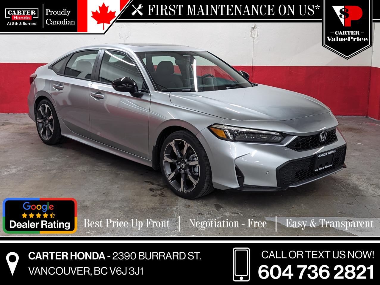 Used 2025 Honda Civic Hybrid TOURING NO ACCIDENTS. GPS, LEATHER, SUNROOF for sale in Vancouver, BC