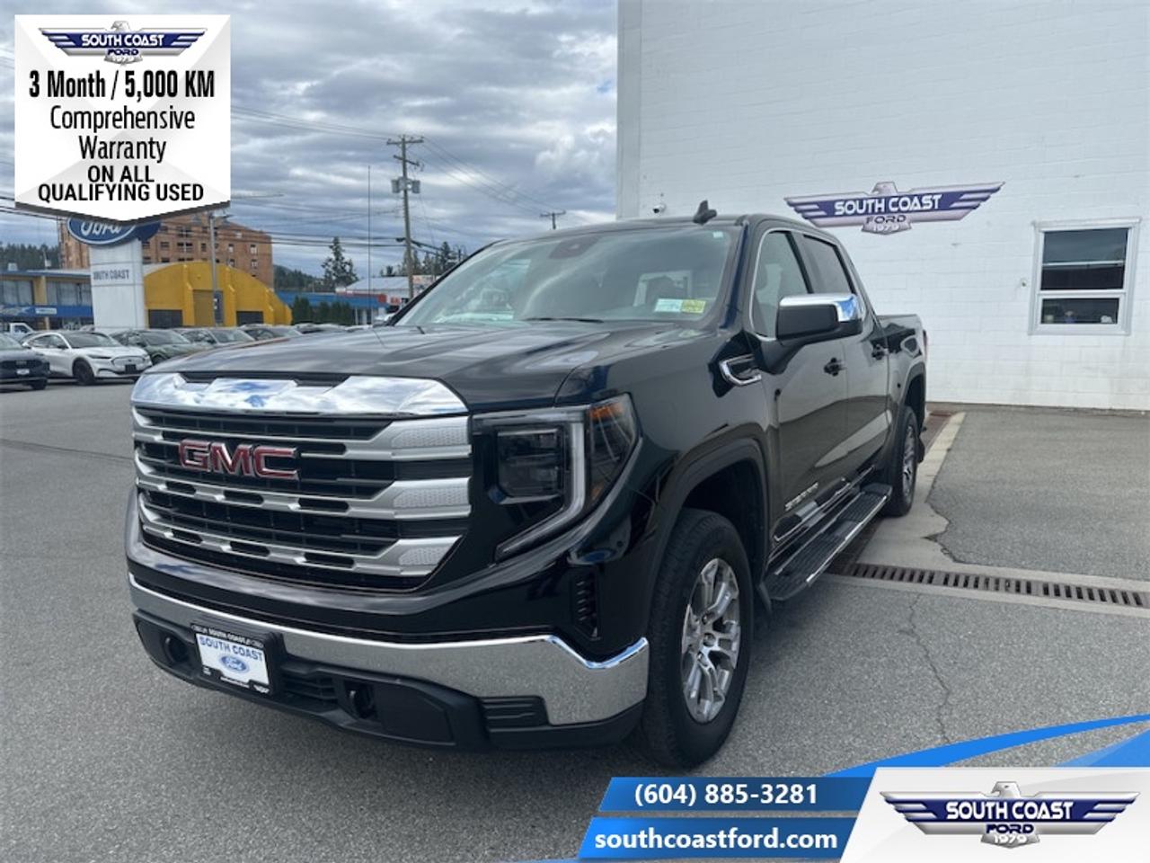 <b>Apple CarPlay,  Android Auto,  Cruise Control,  Rear View Camera,  Touch Screen!</b><br> <br> <p style=color:Blue;><b>Upgrade your ride at South Coast Ford with peace of mind! Our used vehicles come with a minimum of 5,000 km and 3 months of Comprehensive Vehicle Warranty. Drive with confidence knowing your investment is protected.</b></p><br> <br> Compare at $48990 - Our Price is just $46304! <br> <br>This professional grade Sierra 1500 has the proven GMC power you expect from your truck, ensuring that every haul, every trailering experience, and every family trip is handled like a pro. This 2022 GMC Sierra 1500 is for sale today in Sechelt.<br> <br>This redesigned GMC Sierra 1500 stands out against all other pickup trucks, with sharper, more powerful proportions that creates a commanding stance on and off the road. Next level comfort and technology is paired with its outstanding performance and capability. Inside, the Sierra 1500 supports you through rough terrain with expertly designed seats and a pro grade suspension. Inside, youll find an athletic and purposeful interior, designed for your active lifestyle. Get ready to live like a pro in this amazing GMC Sierra 1500!<br> <br>This pickup has 51,741 km. Its Black in colour. It has a 8 Speed Automatic transmission and is powered by a 2.7L TURBO HIGH-OUTPUT engine. <br> <br> Our Sierra 1500s trim level is SLE. Stepping up to this GMC Sierra 1500 SLE is a great choice as it comes loaded with some excellent features such as a massive 13.4 inch touchscreen display with wireless Apple CarPlay and Android Auto, wireless streaming audio, SiriusXM, 4G LTE hotspot, cruise control and LED headlights. Additionally, this pickup truck also comes with a rear vision camera, forward collision warning and lane keep assist, air conditioning, teen driver technology plus so much more! This vehicle has been upgraded with the following features: Apple CarPlay, Android Auto, Cruise Control, Rear View Camera, Touch Screen, Streaming Audio, Teen Driver.<br> <br>To apply right now for financing use this link: <a href=https://www.southcoastford.com/financing/ target=_blank>https://www.southcoastford.com/financing/</a><br> <br/>Buy this vehicle now for the lowest bi-weekly payment of <b>$378.04</b> with $0 down for 84 months @ 7.99% APR O.A.C. (All rates are OAC. Check with our team for rate specials on new and used vehicles. Banks will have financed minimum amounts for certain rates. / Total Obligation of $63163 ). See dealer for details. <br><br>Call South Coast Ford Sales or come visit us in person. Were convenient to Sechelt, BC and located at 5606 Wharf Avenue. and look forward to helping you with your automotive needs.<br><br> Come by and check out our fleet of 20+ used cars and trucks and 100+ new cars and trucks for sale in Sechelt.  o~o