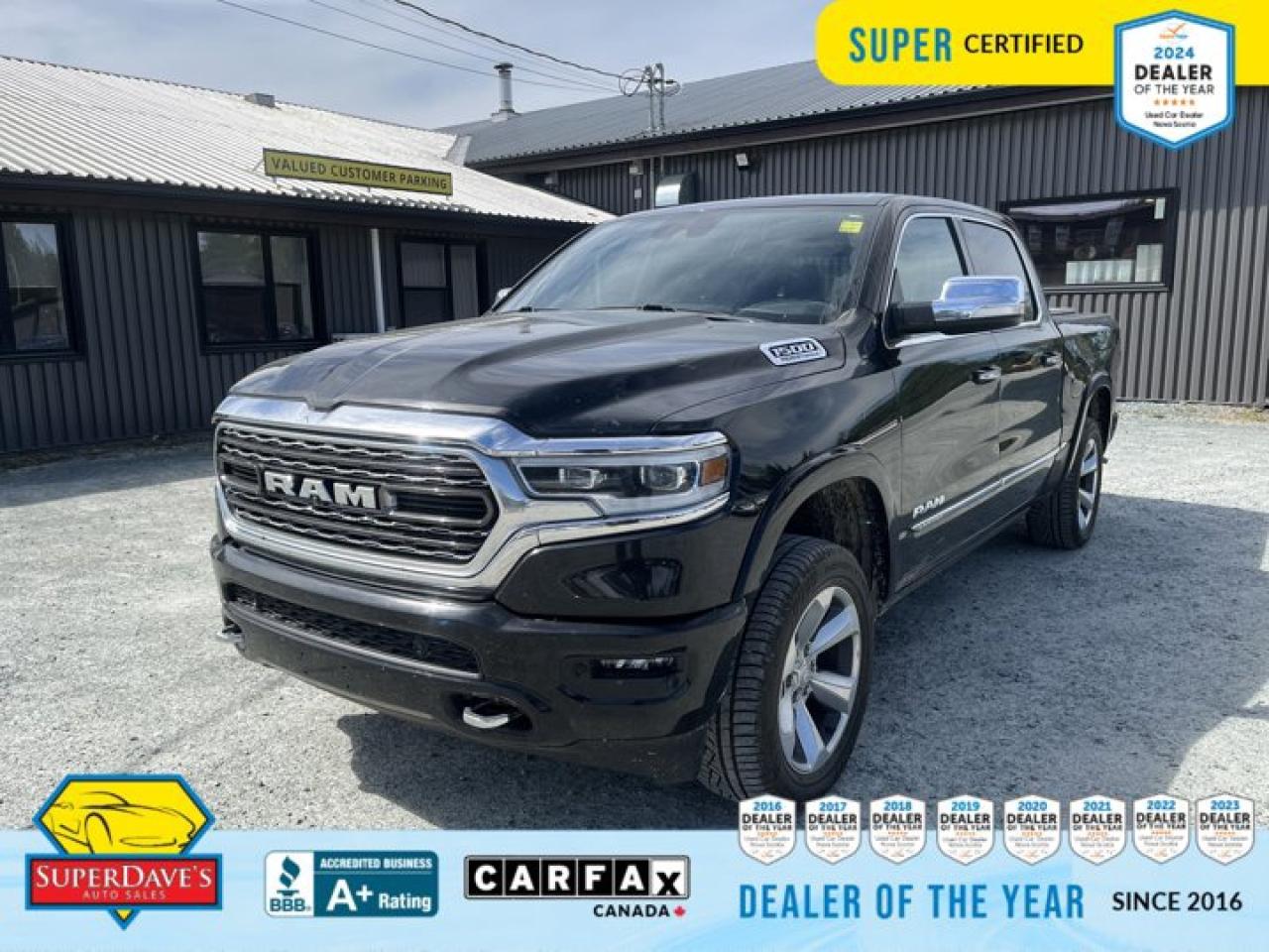 Panoramic Sunroof, Leather Seats, Low Kms, Navigation System, Heated Seats, Cooling Seats, Air Conditioning, Trailer Hitch, Adaptive Cruise Control, Tonneau Cover. This Ram 1500 has a dependable Gas/Electric V-8 5.7 L/345 engine powering this Automatic transmission.

Experience a Fully-Loaded Ram 1500 Limited 
QUICK ORDER PACKAGE 27M LIMITED -inc: Engine: 5.7L HEMI VVT V8 w/MDS & eTorque, Transmission: 8-Speed Automatic , Remote Starter, Premium Stereo, Lane Assist, Heated Steering Wheel, Apple Android Car Play, Backup Cam, Sprayed Bed Liner, Running Boards, Voice Recognition, Touchscreen, Tinted Windows, Steering Wheel Controls, Rear Window Defroster, Rear Seat Heaters, Cooled Rear Seats, Rear Parking Sensor, Push to Start, Power Windows, Power Sliding Rear Window, Power Locks.


THE SUPER DAVES ADVANTAGE
 
BUY REMOTE - No need to visit the dealership. Through email, text, or a phone call, you can complete the purchase of your next vehicle all without leaving your house!
 
DELIVERED TO YOUR DOOR - Your new car, delivered straight to your door! When buying your car with Super Daves, well arrange a fast and secure delivery. Just pick a time that works for you and well bring you your new wheels!
 
PEACE OF MIND WARRANTY - Every vehicle we sell comes backed with a warranty so you can drive with confidence.
 
EXTENDED COVERAGE - Get added protection on your new car and drive confidently with our selection of competitively priced extended warranties.
 
WE ACCEPT TRADES - We’ll accept your trade for top dollar! We’ll assess your trade in with a few quick questions and offer a guaranteed value for your ride. We’ll even come pick up your trade when we deliver your new car.
 
SUPER CERTIFIED INSPECTION - Every vehicle undergoes an extensive 120 point inspection, that ensure you get a safe, high quality used vehicle every time.
 
FREE CARFAX VEHICLE HISTORY REPORT - If youre buying used, its important to know your cars history. Thats why we provide a free vehicle history report that lists any accidents, prior defects, and other important information that may be useful to you in your decision.
 
METICULOUSLY DETAILED – Buying used doesn’t mean buying grubby. We want your car to shine and sparkle when it arrives to you. Our professional team of detailers will have your new-to-you ride looking new car fresh.
 
(Please note that we make all attempt to verify equipment, trim levels, options, accessories, kilometers and price listed in our ads however we make no guarantees regarding the accuracy of these ads online. Features are populated by VIN decoder from manufacturers original specifications. Some equipment such as wheels and wheels sizes, along with other equipment or features may have changed or may not be present. We do not guarantee a vehicle manual, manuals can be typically found online in the rare event the vehicle does not have one. Please verify all listed information with our dealership in person before purchase. The sale price does not include any ongoing subscription based services such as Satellite Radio. Any software or hardware updates needed to run any of these systems would also be the responsibility of the client. All listed payments are OAC which means On Approved Credit and are estimated without taxes and fees as these may vary from deal to deal, taxes and fees are extra. As these payments are based off our lenders best offering they may be subject to change without notice. Please ensure this vehicle is ready to be viewed at the dealership by making an appointment with our sales staff. We cannot guarantee this vehicle will be on premises and ready for viewing unless and appointment has been made.)