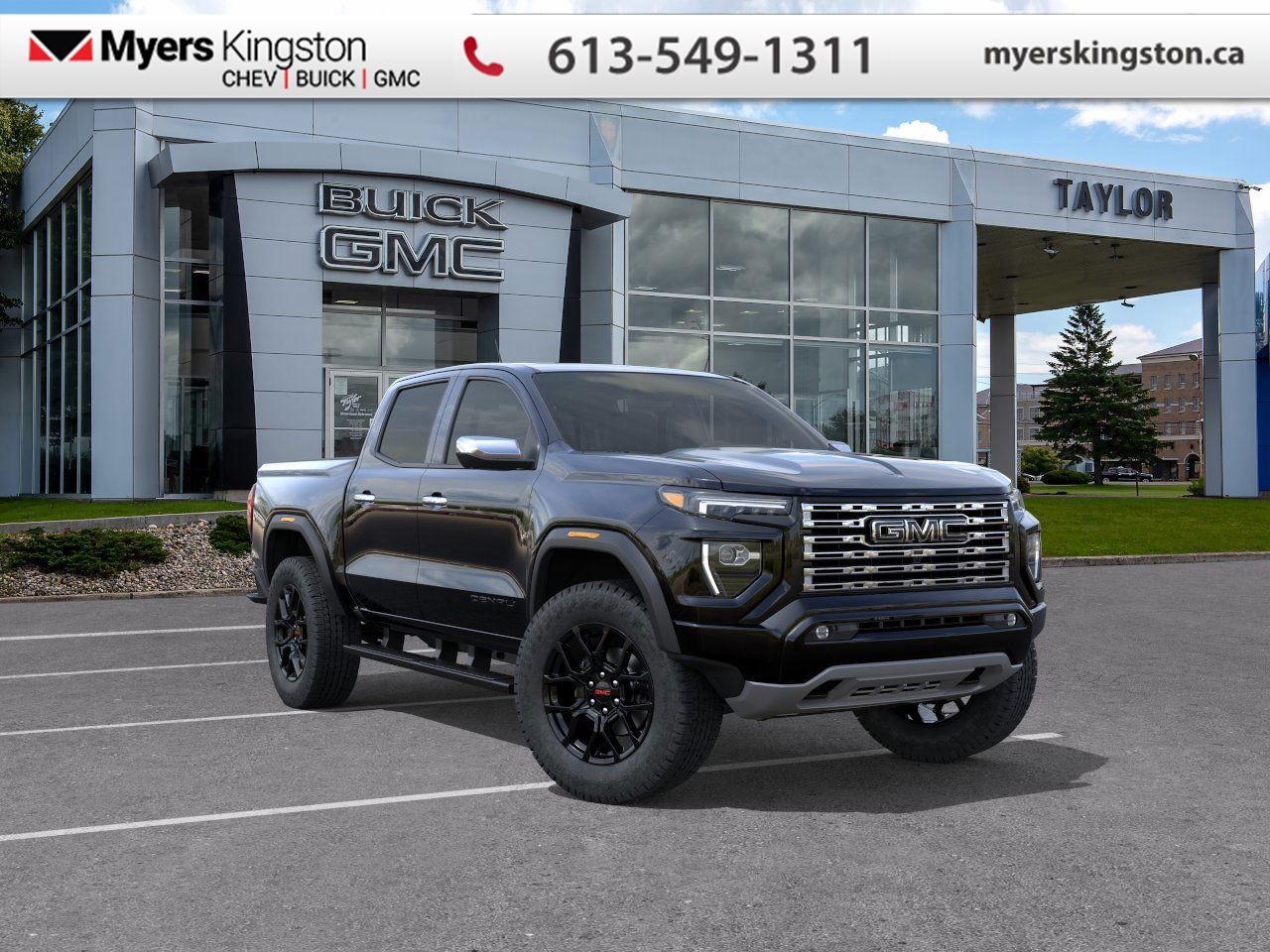 HUD,  Bose Premium Audio,  Cooled Seats,  Heated Steering Wheel,  Adaptive Cruise Control!     This iconic midsize truck offers exceptional versatility and robust build quality.  Aimed at shoppers who desire the capability of a traditional pickup without the compromise of a full-size truck, this 2026 GMC Canyon is ready to take on whatever you throw at it. From work-site duties to intense off-road sessions, this Canyon is sure to never skip a beat!  This Onyx Black Crew Cab 4X4 pickup   has an Automatic transmission and is powered by a  310HP 2.7L 4 Cylinder Engine.  Our Canyons trim level is Denali. The range-topping trim focuses on upscale comfort and premium technology for a refined driving experience. An 11.3-inch Premium Infotainment System with Google Built-In, wireless Apple CarPlay and Android Auto, Bose premium audio, Wi-Fi hotspot capability, multicolour Head-Up Display, and wireless phone charging provide seamless connectivity and entertainment. Perforated leather-appointed heated and ventilated front seats, dual-zone automatic climate control, remote start, adaptive cruise control, multiple power outlets, and soft-touch interior materials create a plush, convenient cabin. HD Surround Vision, Blind Zone Steering Assist with Trailering, Rear Cross Traffic Braking, Lane Keep Assist, and Forward Collision Alert enhance confidence and peace of mind on every journey. This vehicle has been upgraded with the following features: HUD,  Bose Premium Audio,  Cooled Seats,  Heated Steering Wheel,  Adaptive Cruise Control,  Wireless Charging,  Remote Start.  To apply right now for financing use this link: https://www.taylorautomall.com/finance/apply-for-financing/  See dealer for details.  HST, licensing, and Federal luxury tax (if applicable) are extra.  Come by and check out our fleet of 50+ used cars and trucks and 190+ new cars and trucks for sale in Kingston.  o~o
