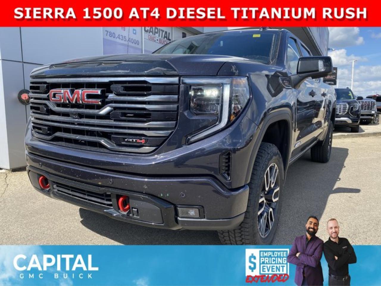Dont miss out on this AT4 DIESEL 1500... Fully equipped with Heated and Cooled Leather Seats, Adaptive Cruise Control, MultiPro Tailgate, Factory 2 Inch Lift Kit, Front & Rear Parking Sensors, 360 CAM, Dual Exhaust, Rear Heated Seats and so much more... Come check out this DURAMAX DIESEL in person!Ask for the Internet Department for more information or book your test drive today! Text 825-445-0521 for fast answers at your fingertips!AMVIC Licensed Dealer - Licence Number B1044900Disclaimer: All prices are plus taxes and include all cash credits and loyalties. See dealer for details. AMVIC Licensed Dealer # B1044900