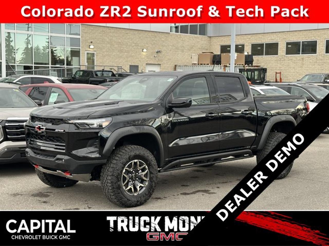 This Chevrolet Colorado delivers a Turbocharged Gas I4 2.7L/ engine powering this Automatic transmission. ZR2 PREFERRED EQUIPMENT GROUP includes standard equipment, TRANSMISSION, 8-SPEED AUTOMATIC (STD), TECHNOLOGY PACKAGE includes (KSG) Adaptive Cruise Control, (UKK) Rear Pedestrian Alert and (UV2) HD Surround Vision (Includes (UQA) Bose Premium Audio System.).* This Chevrolet Colorado Features the Following Options *REAR AXLE, 3.42 RATIO, LPO, PREMIER SOFT ROLL-UP TRUCK BED COVER BY REALTRUCK ADVANTAGE (dealer-installed), LPO, FLEXIBLE OFF-ROAD SPLASH GUARDS (dealer-installed), LPO, ALL-WEATHER FLOOR LINER, 1ST AND 2ND ROWS includes Chevrolet logo, (dealer-installed), ENGINE, TURBOMAX (310 hp [231 kW] @ 5600 rpm, 430 lb-ft of torque [583 Nm] @ 3000 rpm) (STD), ENGINE BLOCK HEATER, Wireless Phone Projection, for Apple CarPlay and Android Auto, Wireless Phone Charging (Not compatible with all phones or devices. Compliant devices include Qi technologies. Reference your mobile device manual to confirm what type of wireless power it uses.), Windshield, solar absorbing, Windows, remote express down all windows.* Stop By Today *Stop by Capital Chevrolet Buick GMC Inc. located at 13103 Lake Fraser Drive SE, Calgary, AB T2J 3H5 for a quick visit and a great vehicle!