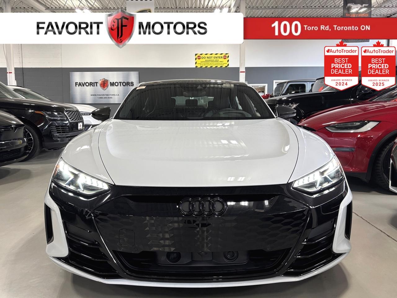 **MONTH-END SPECIAL!** FULLY ELECTRIC, FEATURING : QUATTRO AWD, MASSAGE SEATS, HEADS UP DISPLAY, CARBON ROOF, CARBON REAR BUMPER, CARBON SIDE MIRRORS, CARBON INTERIOR TRIMS, MULTICOLOUR AMBIENT LIGHTING, LASER HEADLIGHTS, HEIGHT ADJUSTABLE SUSPENSION, MULTI DRIVE MODES, DRIVING SOUNDS, DIGITAL GAUGE CLUSTER NAVIGATION DISPLAY, HIGHLY EQUIPPED, EXTREMELY CLEAN! FINISHED IN WHITE ON MATCHING BLACK INTERIOR, RS STITCHED LEATHER SEATS, HEATED SEATS, REAR HEATED SEATS, HEATED STEERING WHEEL, NAVIGATION SYSTEM, HIGH TECH 3D BACKUP CAMERA, 360 BACKUP CAMERA, PARKING SENSORS, RAIN SENSOR, REAR CROSS TRAFFIC ASSIST, DISTANCE WARNING, AUDI PRE SENSE, SIDE ASSIST, INTERSECTION ASSISTANT, EMERGENCY ASSIST, EXIT WARNING, AM, FM, SATELLITE, USB, BLUETOOTH, PREMIUM ALLOYS, RED BRAKE CALIPERS, STEERING WHEEL CONTROLS, PREMIUM BANG OLUFSEN SOUND SYSTEM, POWER OPTIONS, POWER TRUNK, ILLUMINATED DOORWAY LOGOS, DOOR LOGO PROJECTORS, POWER FOLDING MIRRORS, AND MUCH MORE!!!


**As per OMVIC regulations, this vehicle is not drivable, not certified and not e-tested. Certification is available for $899.** All our vehicles are in excellent condition and have been fully inspected by an in-house licensed mechanic.


The advertised price is a finance only price, if you wish to purchase the vehicle for cash additional $2,000 surcharge will apply. Applicable prices and special offers are subject to change with or without notice and shall be at the full discretion of Favorit Motors.