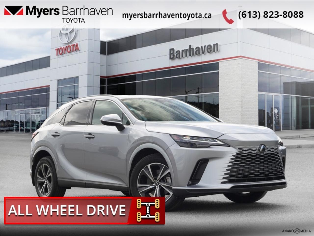 <b>Sunroof,  Cooled Seats,  Apple CarPlay,  Android Auto,  Heated Steering Wheel!</b><br> <br>  Compare at $53974 - Our Live Market Price is just $51898! <br> <br>   This head-turning SUV features upscale styling and relaxing road manners for the most luxurious experience. This  2023 Lexus RX is for sale today in Ottawa. <br> <br>For those who refuse to settle, this Lexus RX is the embodiment of luxury, thrill and refinement. Keenly tuned performance takes exhilaration to even greater heights, with a meticulously designed interior that connects driver to the vehicle like never before. This SUV is an experience crafted to the highest standard of all: yours.This  SUV has 33,571 kms. Its  silver in colour  and is completely accident free based on the <a href=https://vhr.carfax.ca/?id=chZ4h3Z/LMj9mh20IRFmtbthPJJ4tRMG target=_blank>CARFAX Report</a> . It has an automatic transmission and is powered by a  275HP 2.4L 4 Cylinder Engine. <br> <br> Our RXs trim level is 350. This newly refreshed RX 350 is stacked with all the amazing features youd expect from a premium Lexus SUV, such as power-adjustable ventilated and heated front seats with lumbar support and memory function, a heated steering wheel, NuLuxe synthetic leather upholstery, adaptive cruise control, an express open/close glass sunroof, and a power liftgate for rear cargo access. Connectivity is handled via an immersive 9.8-inch HD touchscreen with wireless Apple CarPlay and Android Auto, SiriusXM streaming radio, and audio channeled through a delightful 12-speaker sound system. Safety on the road is also handled by a suite of systems including blind spot monitoring, lane keeping assist with lane departure warning, pre-collision warning with rear cross traffic alert, forward collision mitigation with rear parking sensors, and evasive steering assist. Additional features include remote engine start, dual-zone climate control, LED headlights with front fog lights, and even more. This vehicle has been upgraded with the following features: Sunroof,  Cooled Seats,  Apple Carplay,  Android Auto,  Heated Steering Wheel,  Power Liftgate,  Remote Start. <br> <br>To apply right now for financing use this link : <a href=https://www.myersbarrhaventoyota.ca/quick-approval/ target=_blank>https://www.myersbarrhaventoyota.ca/quick-approval/</a><br><br> <br/><br> Buy this vehicle now for the lowest bi-weekly payment of <b>$372.72</b> with $0 down for 84 months @ 7.99% APR O.A.C. ( Plus applicable taxes -  Plus applicable fees   ).  See dealer for details. <br> <br>At Myers Barrhaven Toyota we pride ourselves in offering highly desirable pre-owned vehicles. We truly hand pick all our vehicles to offer only the best vehicles to our customers. No two used cars are alike, this is why we have our trained Toyota technicians highly scrutinize all our trade ins and purchases to ensure we can put the Myers seal of approval. Every year we evaluate 1000s of vehicles and only 10-15% meet the Myers Barrhaven Toyota standards. At the end of the day we have mutual interest in selling only the best as we back all our pre-owned vehicles with the Myers *LIFETIME ENGINE TRANSMISSION warranty. Thats right *LIFETIME ENGINE TRANSMISSION warranty, were in this together! If we dont have what youre looking for not to worry, our experienced buyer can help you find the car of your dreams! Ever heard of getting top dollar for your trade but not really sure if you were? Here we leave nothing to chance, every trade-in we appraise goes up onto a live online auction and we get buyers coast to coast and in the USA trying to bid for your trade. This means we simultaneously expose your car to 1000s of buyers to get you top trade in value. <br>We service all makes and models in our new state of the art facility where you can enjoy the convenience of our on-site restaurant, shuttle van, free Wi-Fi, Enterprise Rent-A-Car, on-site tire storage, and complimentary drinks. Come see why many Toyota owners are making the switch to Myers Barrhaven Toyota. <br>*LIFETIME ENGINE TRANSMISSION WARRANTY NOT AVAILABLE FOR VEHICLES WITH KMS EXCEEDING 140,000KM, VEHICLES 8 YEARS & OLDER, HIGHLINE BRAND VEHICLES (e.g., BMW, INFINITI, CADILLAC, LEXUS), AND QUEBEC RESIDENTS.<br> Come by and check out our fleet of 130+ used cars and trucks and 20+ new cars and trucks for sale in Ottawa.  o~o
