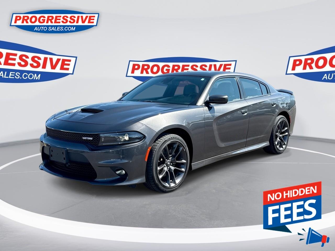 <b>Android Auto, Apple CarPlay, Remote Start, Parking Sensors, Uconnect 4!</b><br /> <br /> A muscle car for the family, this Dodge Charger offers the style and stance to intimidate more mainstream sedans. This 2022 Dodge Charger is for sale today. <br /> <br />Blending muscle car styling with modern performance and technology, this Dodge Charger is a full-size sedan with attitude. It delivers even more performance than you might expect given its level of comfort and day-to-day usability. From the driver seat to the backseat, this Dodge Charger was crafted to provide the ultimate in high-performance comfort and road-ready confidence. This sedan has 44,713 kms. It's grey in colour . It has a 8 speed automatic transmission and is powered by a 370HP 5.7L 8 Cylinder Engine. <br /> <br /> Our Charger's trim level is R/T. This R/T steps up to a HEMI V8 for loud and proud power in true Dodge fashion. This R/T trim also upgrades your tech features with remote start and parking sensors while fog lamps provide style and safety. Uconnect 4 with Android Auto and Apple CarPlay makes your interior feel modern and fun. Remote keyless entry and rain sensing wipers provide convenience while aluminum wheels offer incredible style. A rear view camera makes sure you do not scratch that beautiful paint. This vehicle has been upgraded with the following features: Android Auto, Apple Carplay, Remote Start, Parking Sensors, Uconnect 4, Remote Keyless Entry, Aluminum Wheels. <br /> To view the original window sticker for this vehicle view this <a href=http://www.chrysler.com/hostd/windowsticker/getWindowStickerPdf.do?vin=2C3CDXCTXNH259666 target=_blank rel=nofollow noopener noreferrer>http://www.chrysler.com/hostd/windowsticker/getWindowStickerPdf.do?vin=2C3CDXCTXNH259666</a>. <br /><br /> <br />To apply right now for financing use this link : <a href=https://www.progressiveautosales.com/credit-application/ target=_blank rel=nofollow noopener noreferrer>https://www.progressiveautosales.com/credit-application/</a><br /><br /> <br /><br /><br /> Progressive Auto Sales provides you with the all the tools you need to find and purchase a used vehicle that meets your needs and exceeds your expectations. Our Sarnia used car dealership carries a wide range of makes and models for exceptionally low prices due to our extensive network of Canadian, Ontario and Sarnia used car dealerships, leasing companies and auction groups. <br /> Our dealership wouldn't be where we are today without the great people in Sarnia and surrounding areas. If you have any questions about our services, please feel free to ask any one of our staff. If you want to visit our dealership, you can also find our hours of operation and location information on our Contact page. o~o