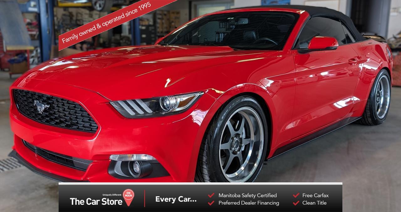 2016 Ford Mustang EcoBoost Premium Convertible  6-Speed Manual | No Accidents | Premium Package 
 Key Features: 
 2.3L EcoBoost Turbocharged 4-Cylinder 
 6-Speed Manual Transmission  Rare and Engaging 
 Premium Package  Leather Interior, Heated & Cooled Front Seats 
 SYNC with Navigation, Bluetooth, and Backup Camera 
 Power Convertible Soft Top 
 Dual-Zone Climate Control, Keyless Entry & Push-Button Start 
 Premium Audio System 
 No Accidents, Excellent Condition 
 
  
 Drop the Top, Row Your Own Gears: 
 A rare convertible with a proper 6-speed manual, this Mustang brings back the classic open-air, driver-focused experience. 
 
  
 Clean, Well-Optioned, Enthusiast Choice: 
 No-accident history, premium features, and the manual gearbox make this a standout among EcoBoost Mustangs. 
 
  
 Our Take: 
 A sharp-looking convertible with modern turbo power, premium comfort, and the joy of a manual transmission. Perfect for summer cruises or weekend drives. 
 
  
 We are a local Family Owned business and we try to do things a little different. 
   
 At The Car Store on Main every vehicle is Manitoba Safety Certified. 
 Every vehicle sold is eligible for the Advantage Plan: 
 30 Day Warranty on all MB Safety certificate related items. 
 CarFax Vehicle History Report  
 2 sets of Keys 
 Wholesale access to all other Miscellaneous Accessories (i.e. Wtr Tires, Remote Starr, all misc vehicle accessories/parts, etc...) 
 And of course a Full tank of Gas. 
   
 There is no Gimmicks or games, we are always aggressive on our prices and try to separate ourselves from the rest. 
 We also have an on-site Certified Banker who shops to get the best possible interest rates in with all Major Banks and Credit Unions! 
   
 Come to our Brand New modern showroom and see what makes us Uniquely Different!  
   
 Located on Main St. just North of Chief Peguis Trail. 
   
 To schedule an appointment call us directly at 204-669-1248 or email sales@thecarstore.ca 
   
 The Car Store on Main 
 -Uniquely Different- 
   
 www.thecarstore.ca 
 Local: 204-669-1248 
 Toll Free: 877-634-2975 
   
 A local family owned business unlike typical car lots, there are no pressure tactics, no games, no gimmicks, no Sales Manager, General Manager or Used Car Manager, just straight answers and fair deals all the time! 
   
 *PRICE DOES NOT INCLUDE TAXES (G.S.T & P.S.T) 
  Dealer Permit # 4481
