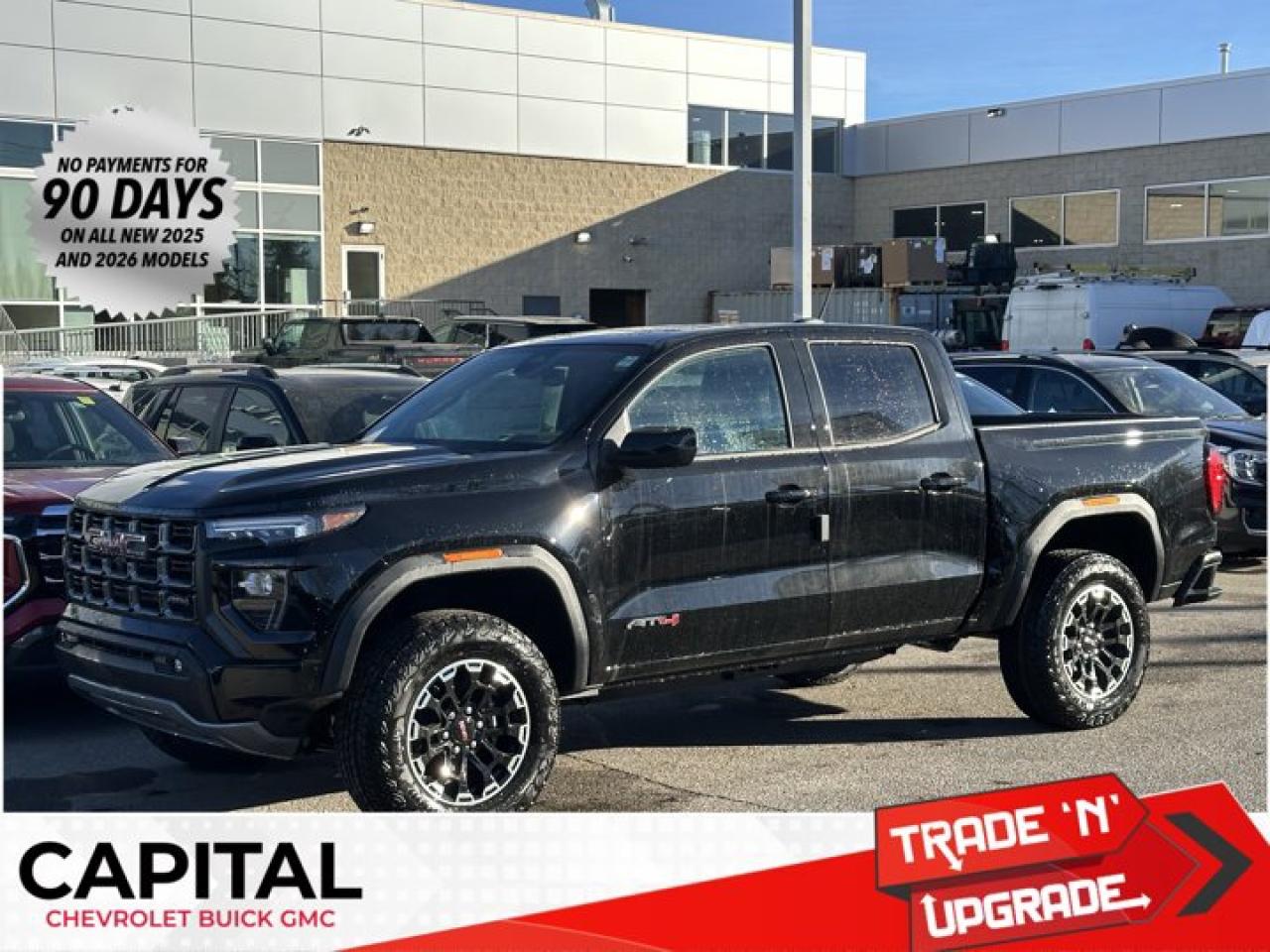 This GMC Canyon delivers a Turbocharged Gas I4 2.7L/ engine powering this Automatic transmission. WIRELESS PHONE CHARGING, FOR PORTABLE DEVICES, TRANSMISSION, 8-SPEED AUTOMATIC, 8L80 (STD), TECHNOLOGY PLUS PACKAGE includes (KSG) Adaptive Cruise Control, (UKK) Rear Pedestrian Alert, (UV2) HD Surround Vision, (CAC) Sunroof, (UQA) Bose Sound System, (AKK) laminated acoustic windshield glass and (UV6) Multicolour 6.3 Diagonal Head-Up Display.*This GMC Canyon Comes Equipped with These Options *AT4 PREMIUM PACKAGE includes (HX6) Jet Black/Timber perforated leather-appointed front seating surfaces, (A45) Driver memory recall, (A7J) 6-way front passenger seat, (AT9) Power Lumbar front passenger seat, (DA5) Rear Seat Centre Arm Rest, (E90) Driver seat back pocket, (K7A) Wireless charging, (KI3) heated steering wheel and (KU9) Ventilated driver and front passenger seats , ONYX BLACK, ENGINE, TURBOMAX (310 hp [231 kW] @ 5600 rpm, 430 lb-ft of torque [583 Nm] @ 3000 rpm) (STD), ENGINE BLOCK HEATER, AT4 PREFERRED EQUIPMENT GROUP includes standard equipment, Wireless Apple CarPlay/Wireless Android Auto, Windows, remote Express-Down, all windows, Windows, power with driver Express-Up and Down, Windows, power rear, express down, Window, rear-sliding, manual.* Visit Us Today *For a must-own GMC Canyon come see us at Capital Chevrolet Buick GMC Inc., 13103 Lake Fraser Drive SE, Calgary, AB T2J 3H5. Just minutes away!