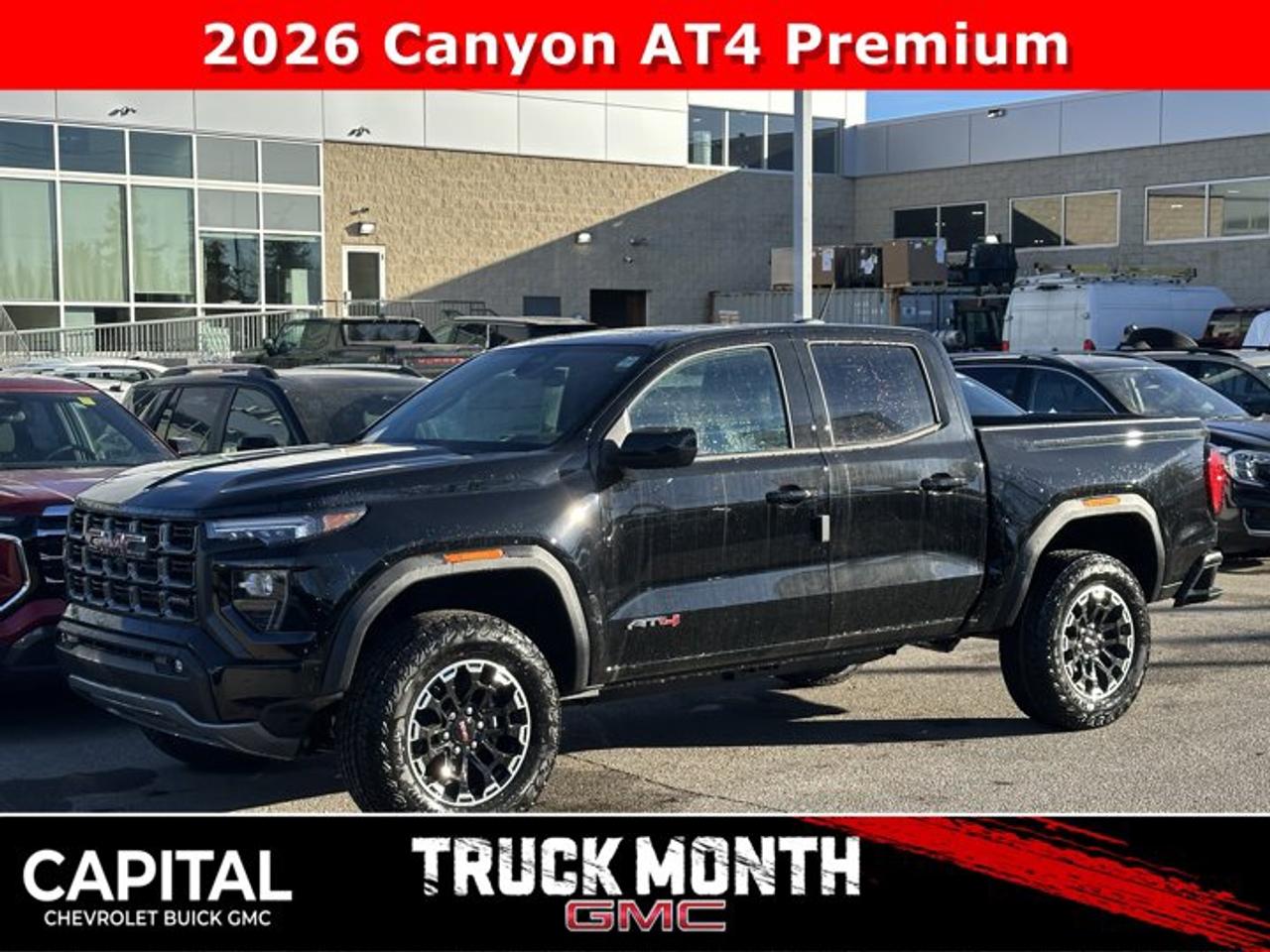 This GMC Canyon delivers a Turbocharged Gas I4 2.7L/ engine powering this Automatic transmission. WIRELESS PHONE CHARGING, FOR PORTABLE DEVICES, TRANSMISSION, 8-SPEED AUTOMATIC, 8L80 (STD), TECHNOLOGY PLUS PACKAGE includes (KSG) Adaptive Cruise Control, (UKK) Rear Pedestrian Alert, (UV2) HD Surround Vision, (CAC) Sunroof, (UQA) Bose Sound System, (AKK) laminated acoustic windshield glass and (UV6) Multicolour 6.3 Diagonal Head-Up Display.*This GMC Canyon Comes Equipped with These Options *AT4 PREMIUM PACKAGE includes (HX6) Jet Black/Timber perforated leather-appointed front seating surfaces, (A45) Driver memory recall, (A7J) 6-way front passenger seat, (AT9) Power Lumbar front passenger seat, (DA5) Rear Seat Centre Arm Rest, (E90) Driver seat back pocket, (K7A) Wireless charging, (KI3) heated steering wheel and (KU9) Ventilated driver and front passenger seats , ONYX BLACK, ENGINE, TURBOMAX (310 hp [231 kW] @ 5600 rpm, 430 lb-ft of torque [583 Nm] @ 3000 rpm) (STD), ENGINE BLOCK HEATER, AT4 PREFERRED EQUIPMENT GROUP includes standard equipment, Wireless Apple CarPlay/Wireless Android Auto, Windows, remote Express-Down, all windows, Windows, power with driver Express-Up and Down, Windows, power rear, express down, Window, rear-sliding, manual.* Visit Us Today *For a must-own GMC Canyon come see us at Capital Chevrolet Buick GMC Inc., 13103 Lake Fraser Drive SE, Calgary, AB T2J 3H5. Just minutes away!