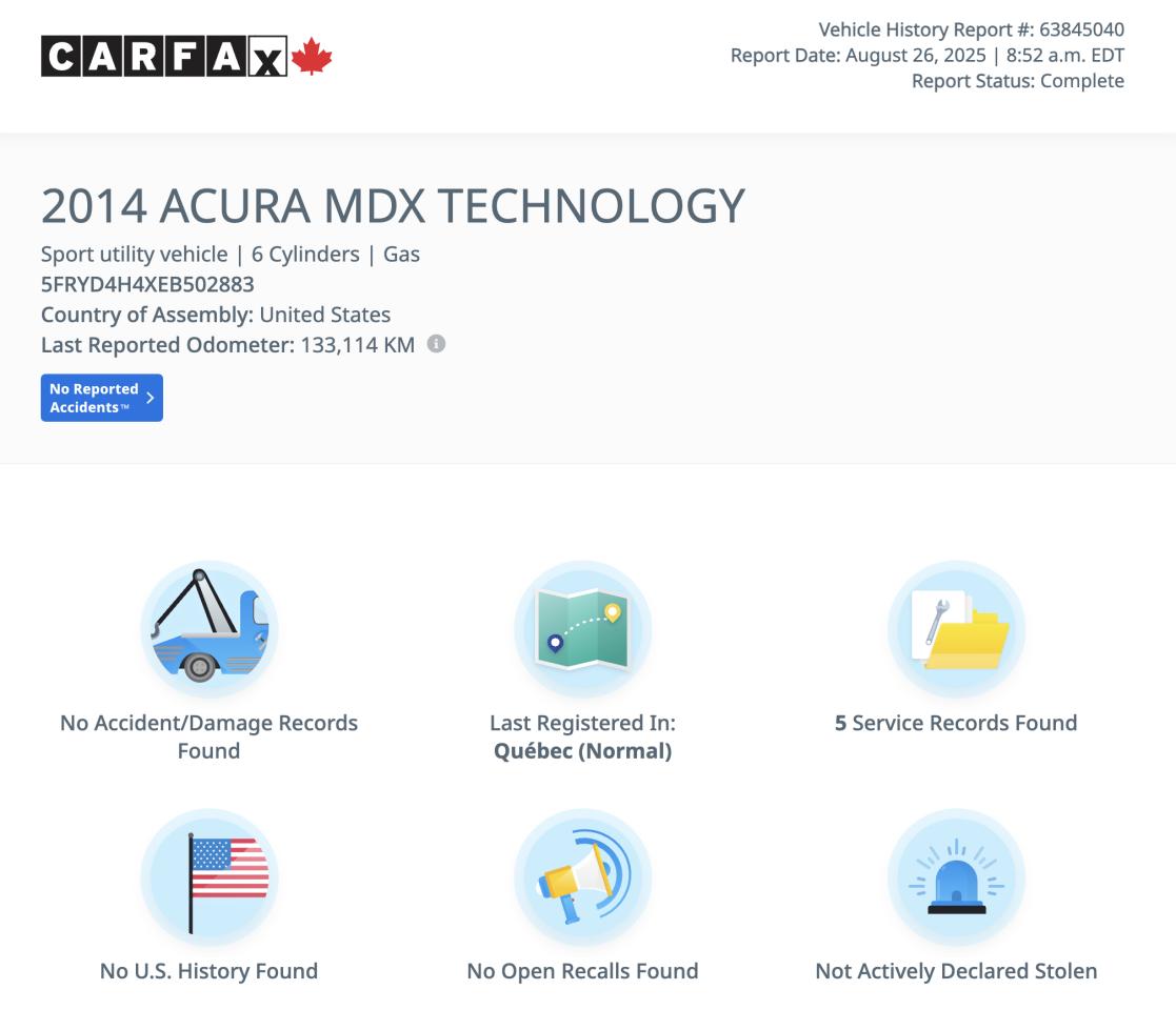 2014 Acura MDX Technology Pkg No Accident Low Kms Heated Seats - Photo #3